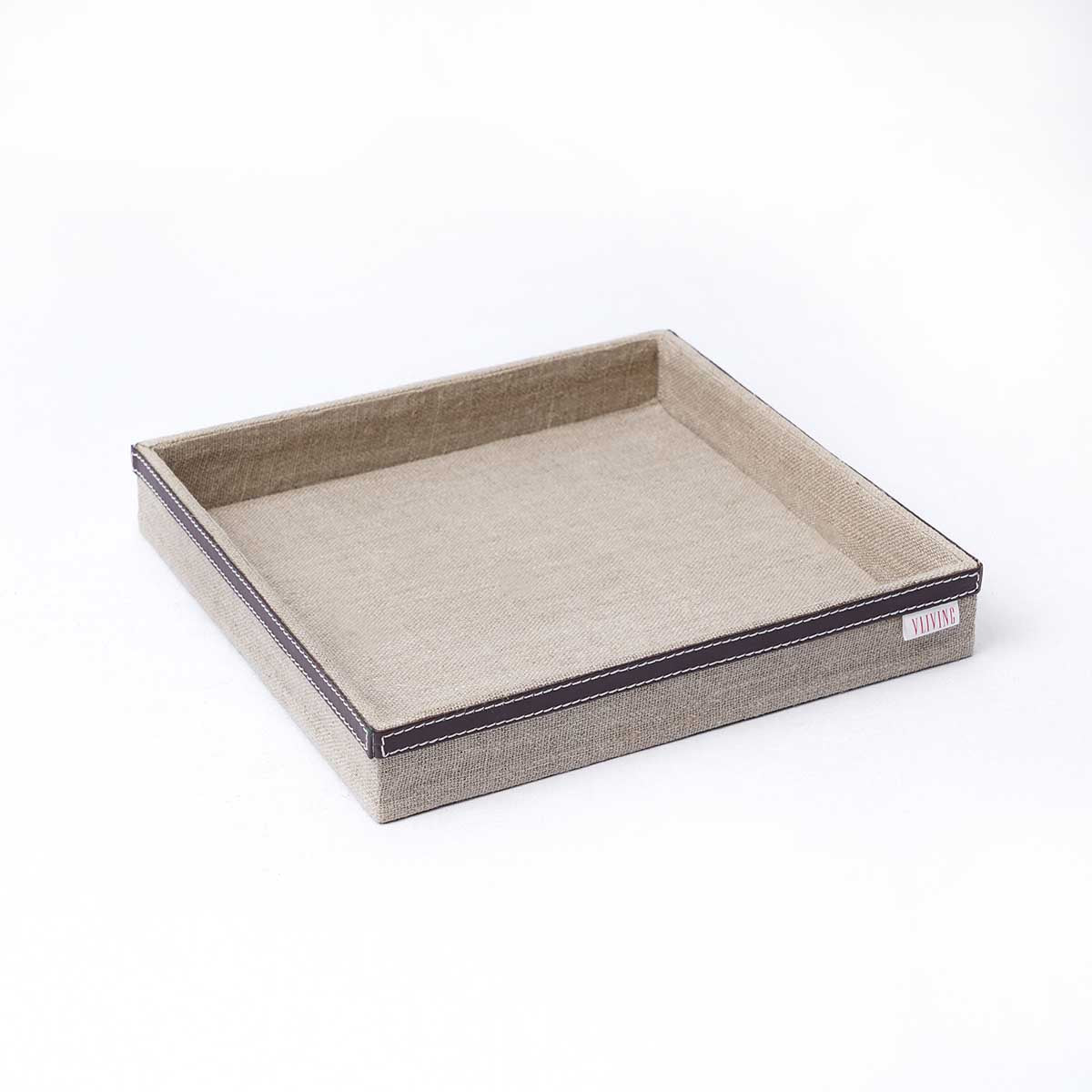 Trays in Natural Linen with Brown Leather trims, Rustic Holiday Decor Christmas, sizes available