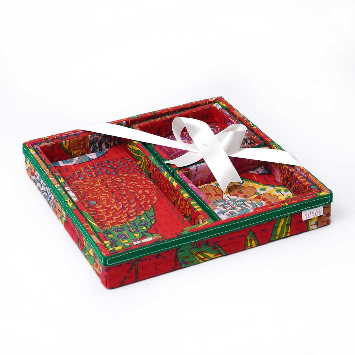 Kantha Decorative Trays in Red print Fabric, Sizes available