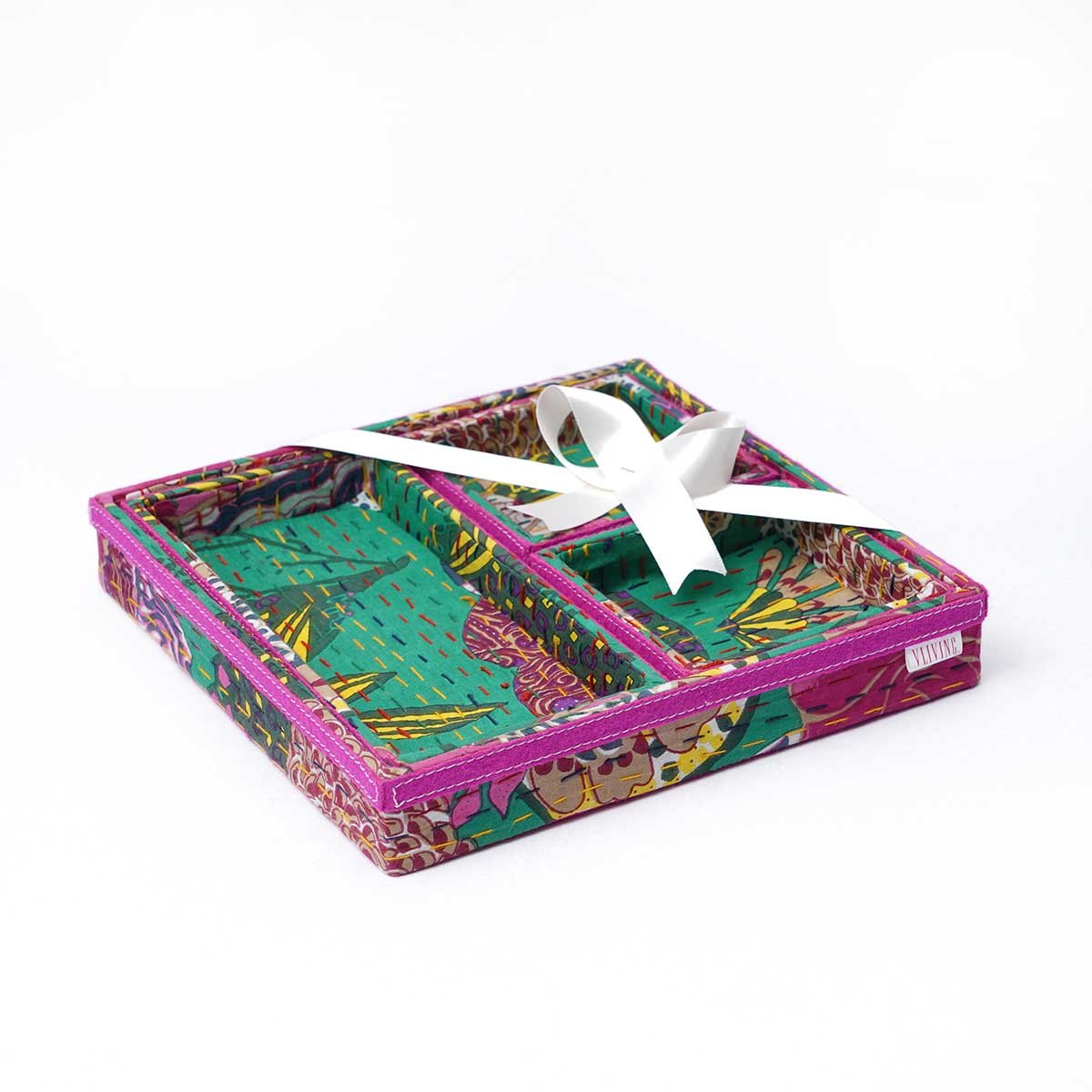 Kantha Decorative Trays in Green print Fabric, Sizes available