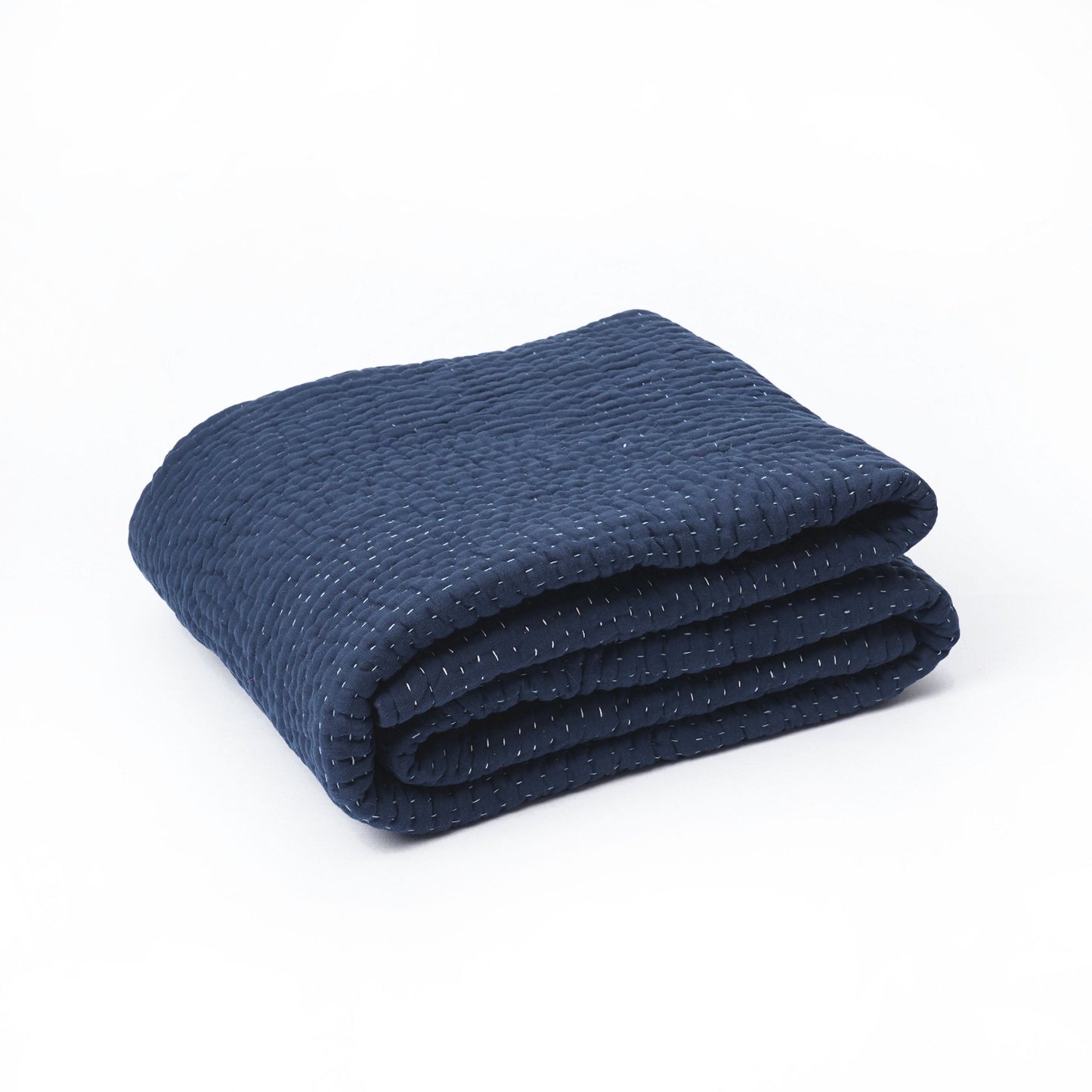 Indigo Kantha quilted bed set - hand quilted 4 layer muslin gauze, sizes available