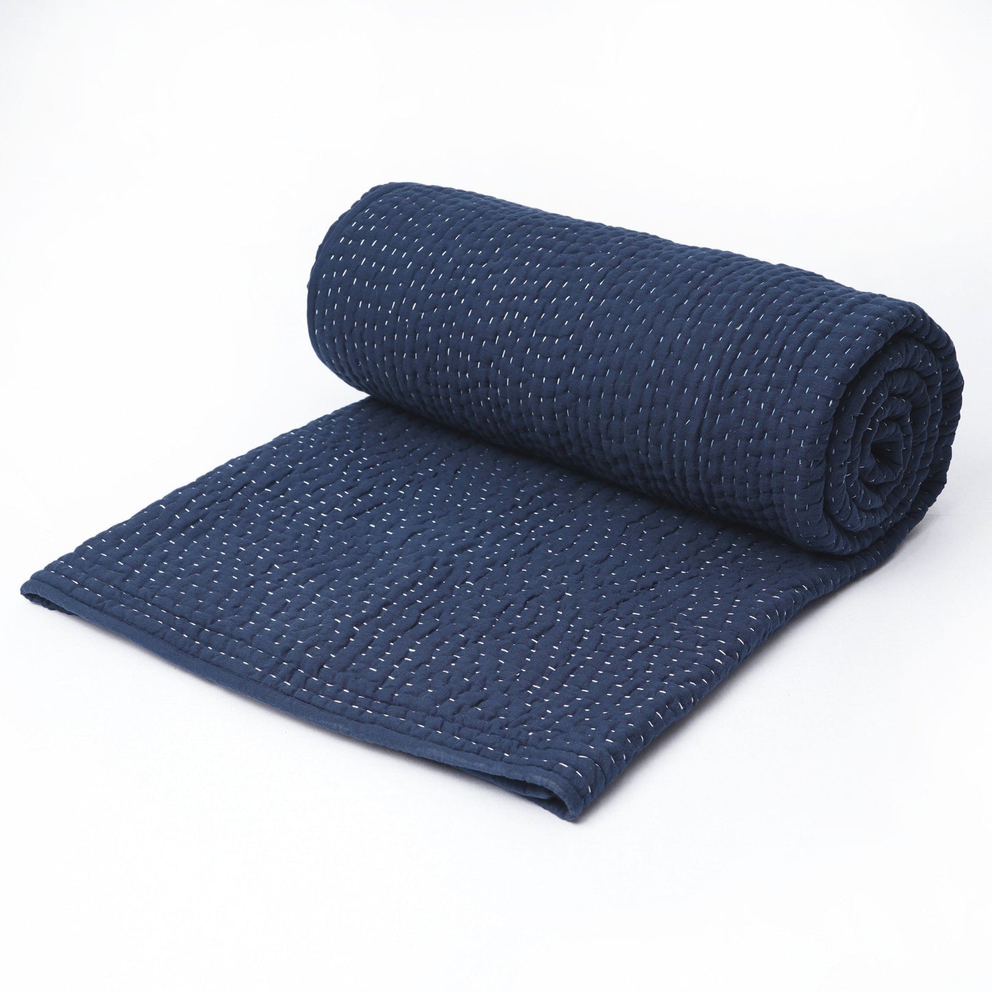 Indigo Kantha quilted bed set - hand quilted 4 layer muslin gauze, sizes available