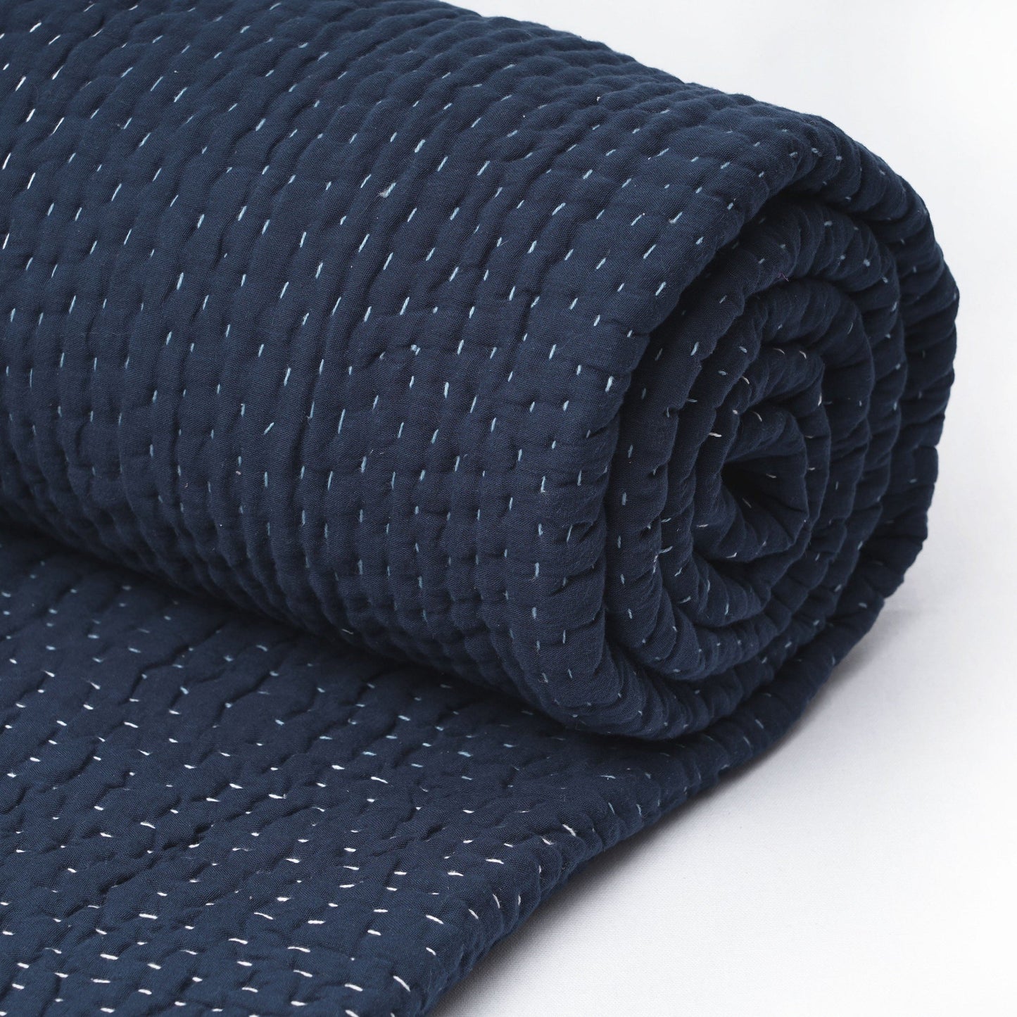 Indigo Kantha quilted bed set - hand quilted 4 layer muslin gauze, sizes available