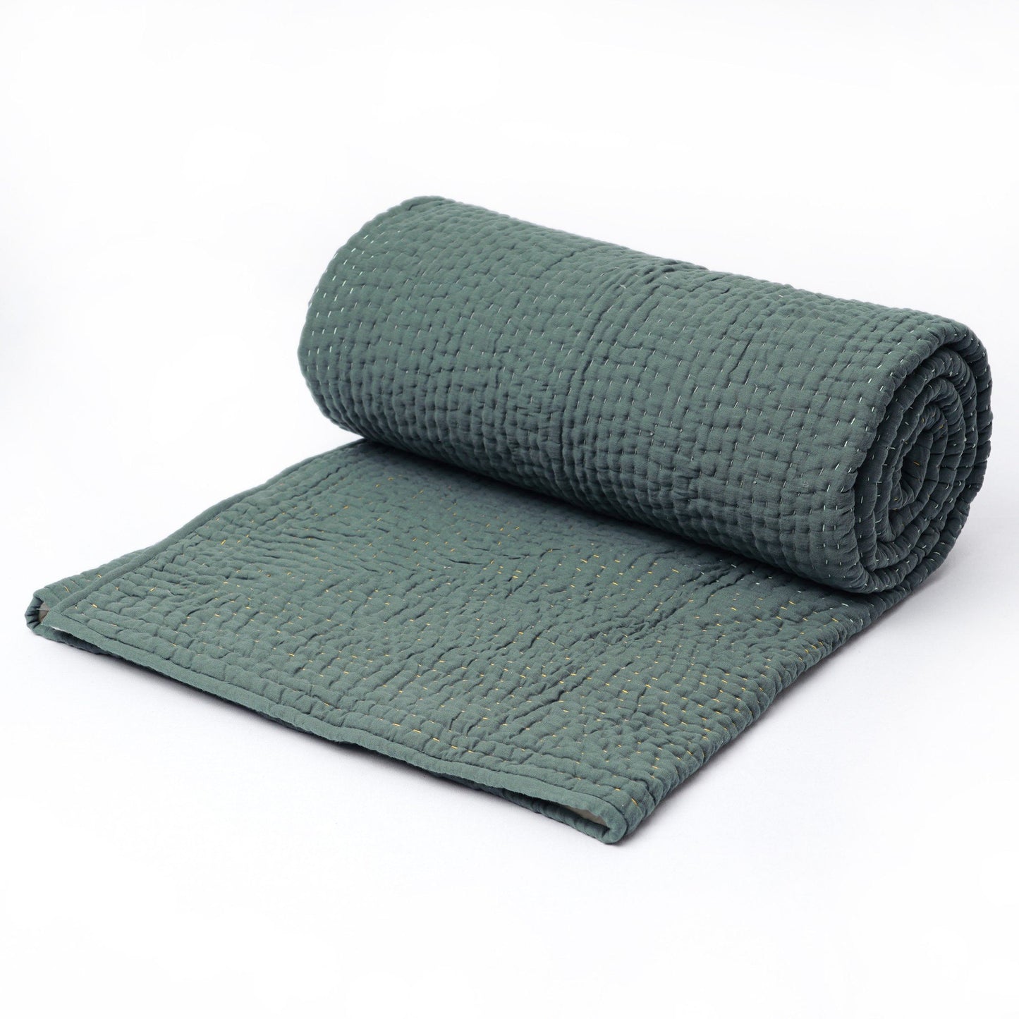 Olive Green quilted bed set - hand quilted 4 layer muslin gauze, sizes available