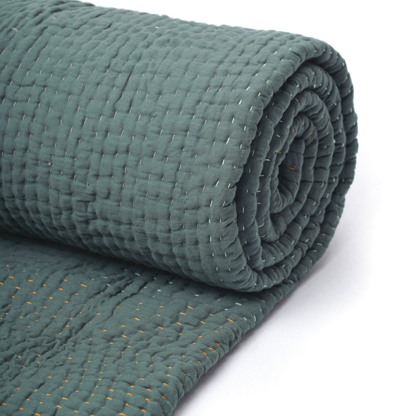 Olive Green quilted bed set - hand quilted 4 layer muslin gauze, sizes available