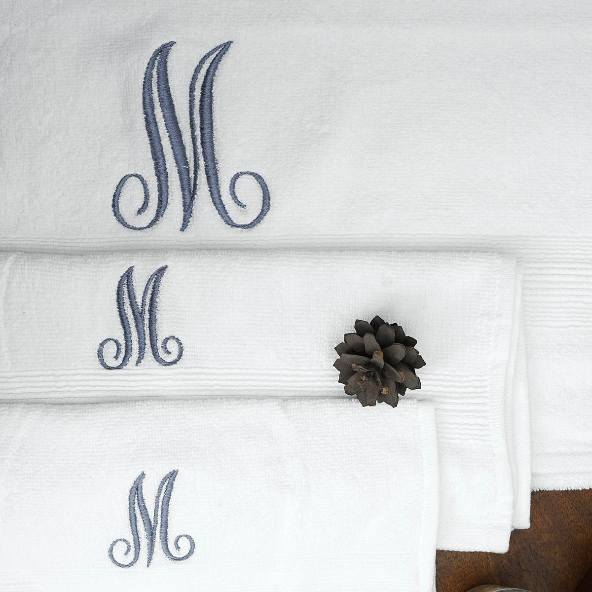 Monogrammed white organic cotton Bath towels, sizes available