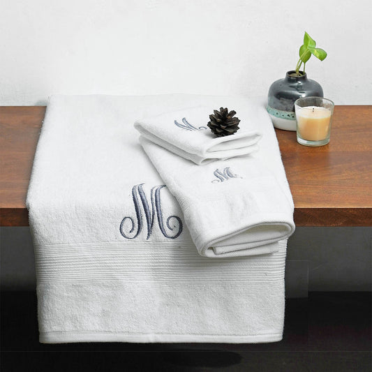 Monogrammed white organic cotton Bath towels, sizes available