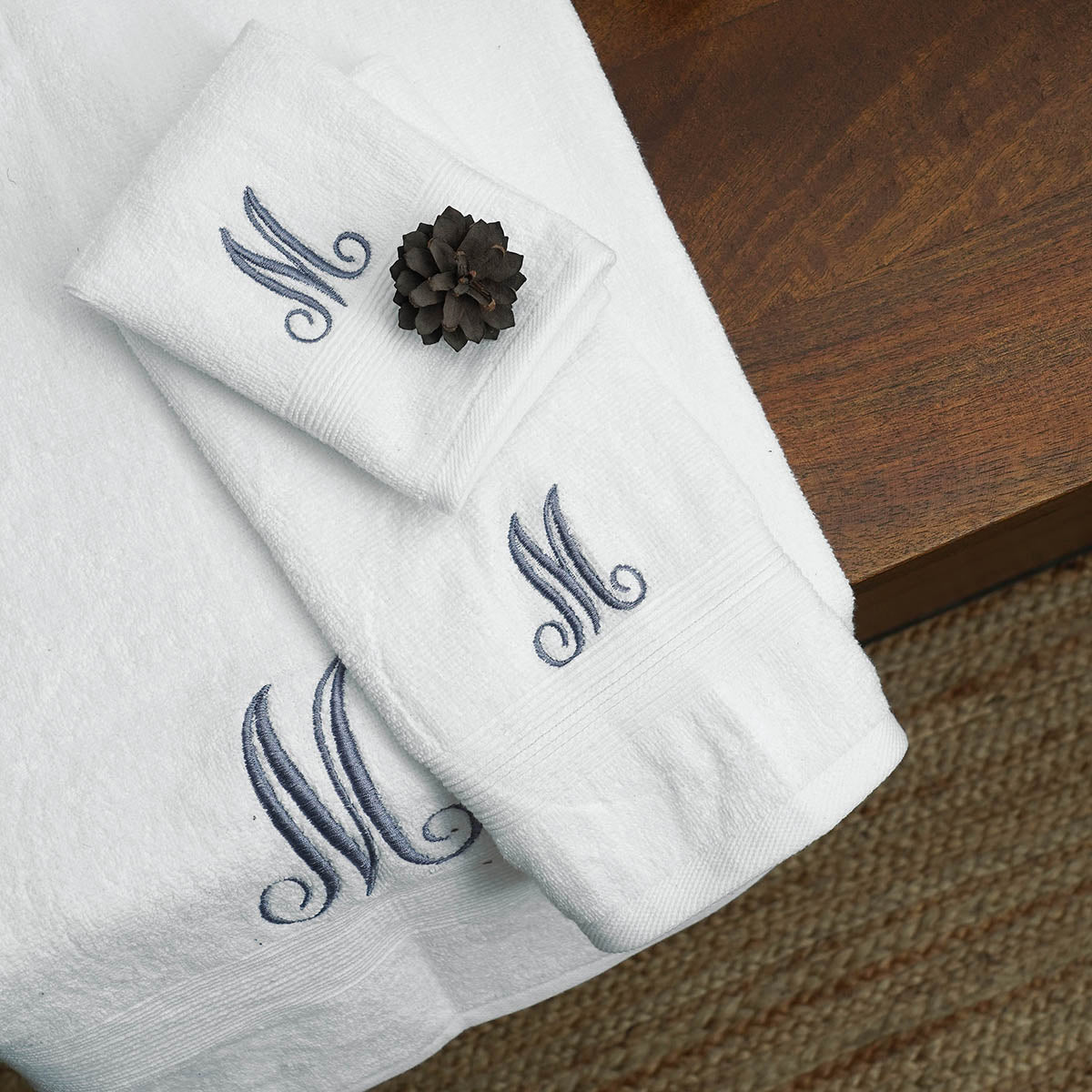 Monogrammed white organic cotton Bath towels, sizes available