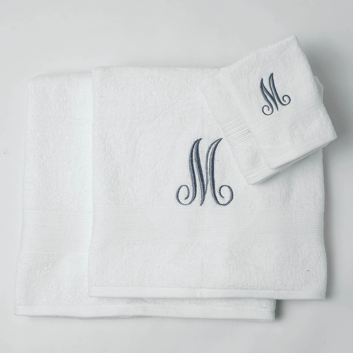 Monogrammed white organic cotton Bath towels, sizes available