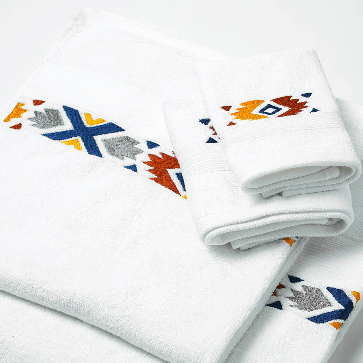 Kilim Embroidered white organic cotton Bath towels, sizes available