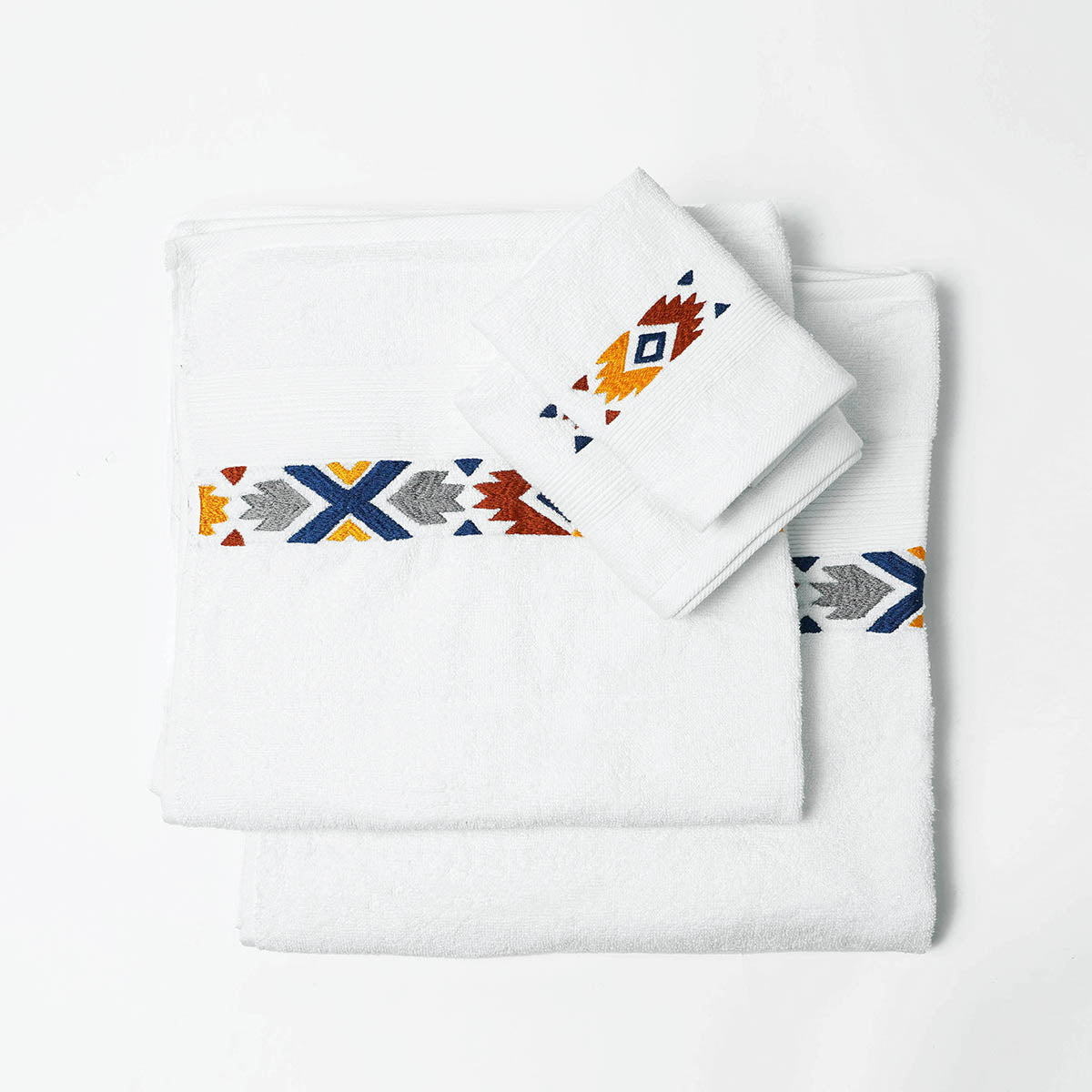 Kilim Embroidered white organic cotton Bath towels, sizes available