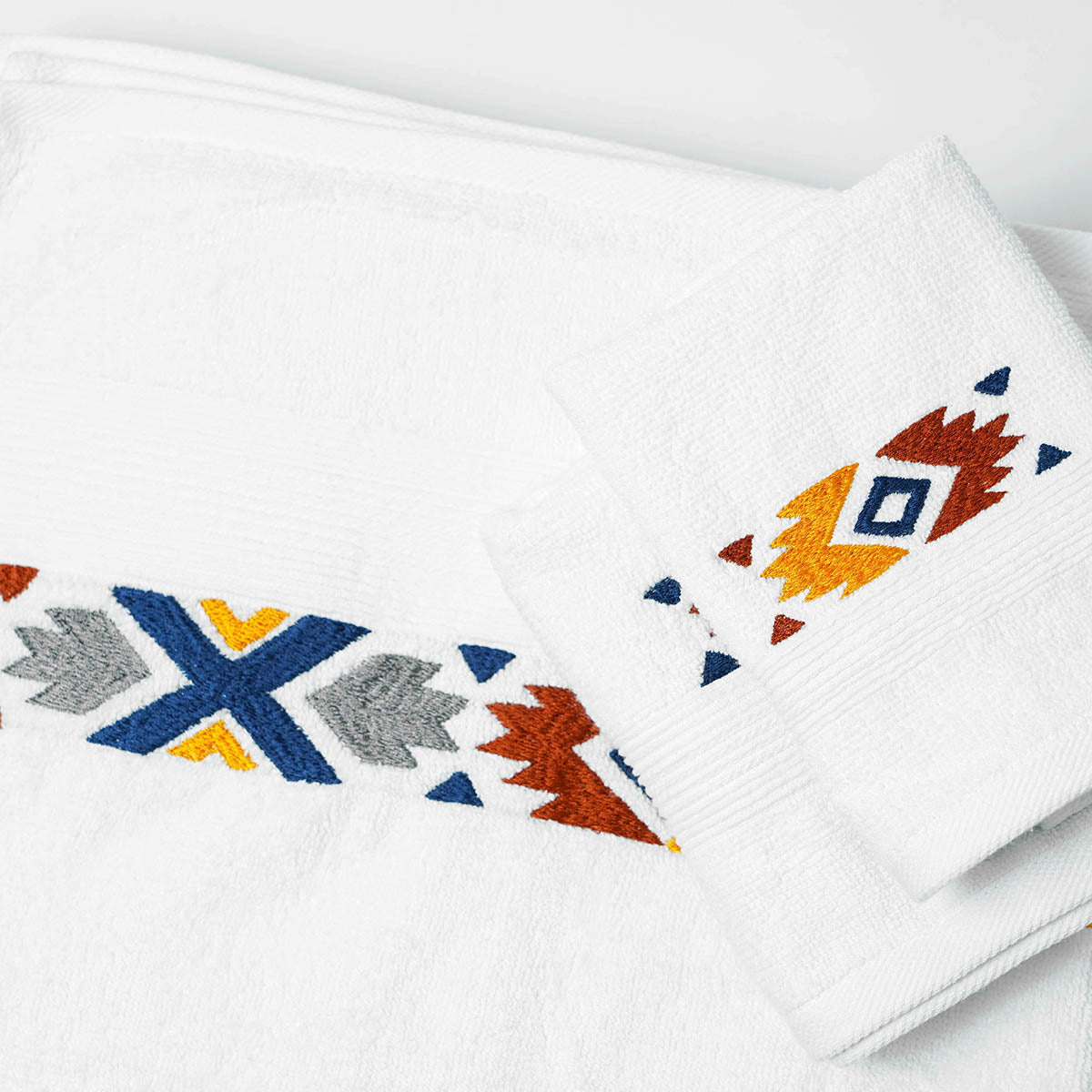 Kilim Embroidered white organic cotton Bath towels, sizes available