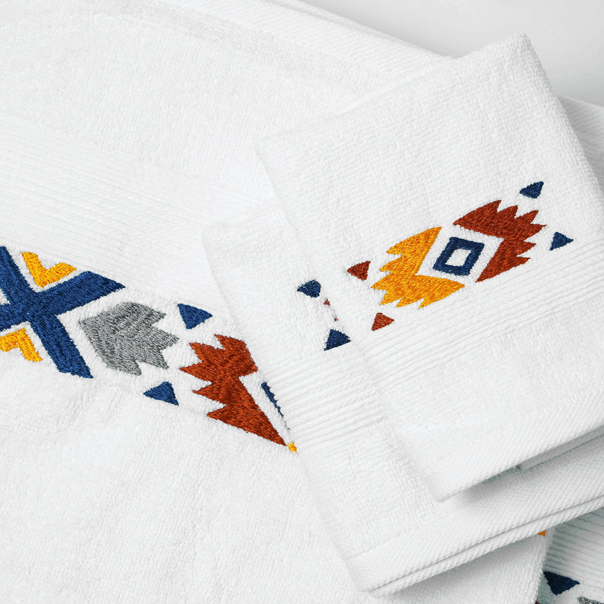 Kilim Embroidered white organic cotton Bath towels, sizes available