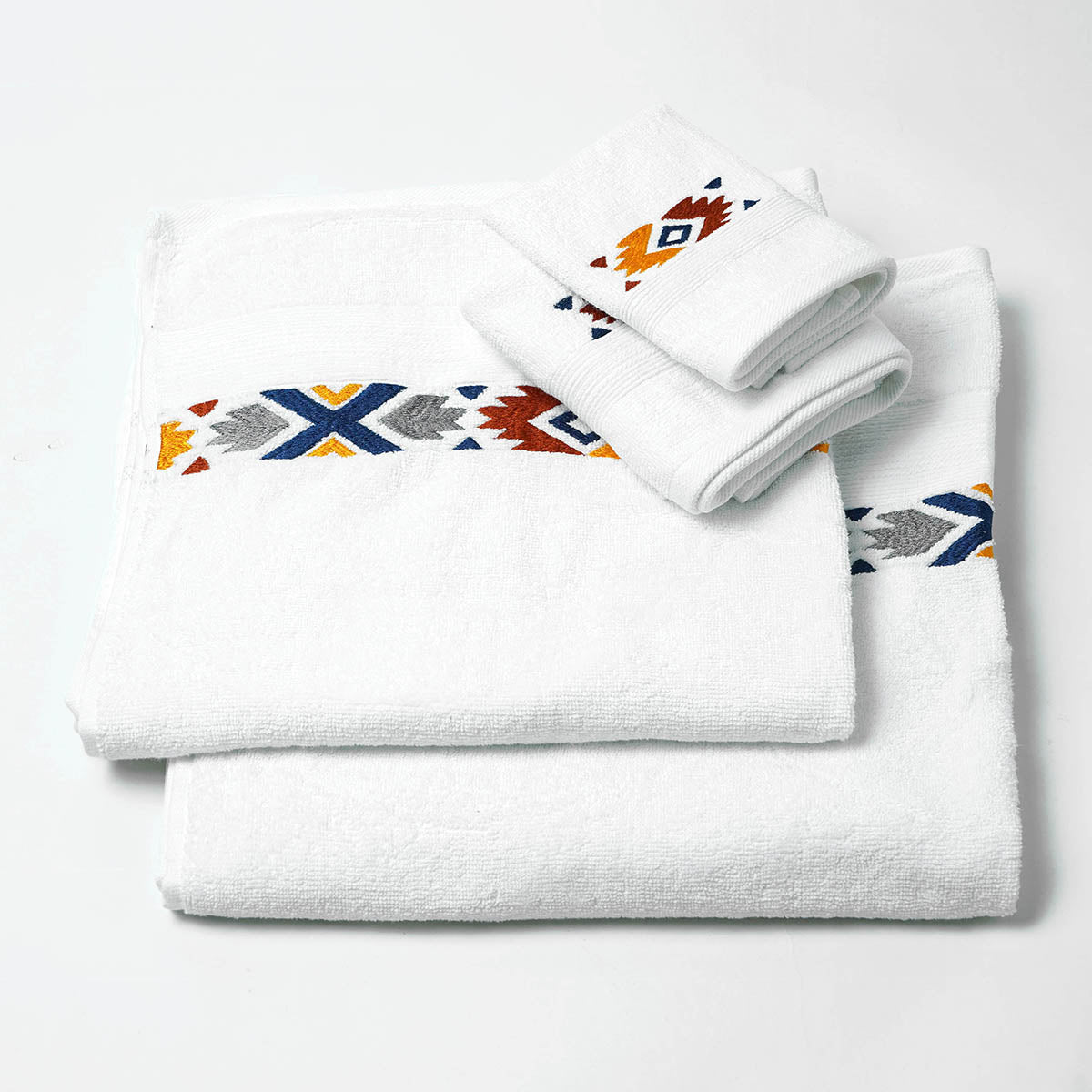 Kilim Embroidered white organic cotton Bath towels, sizes available