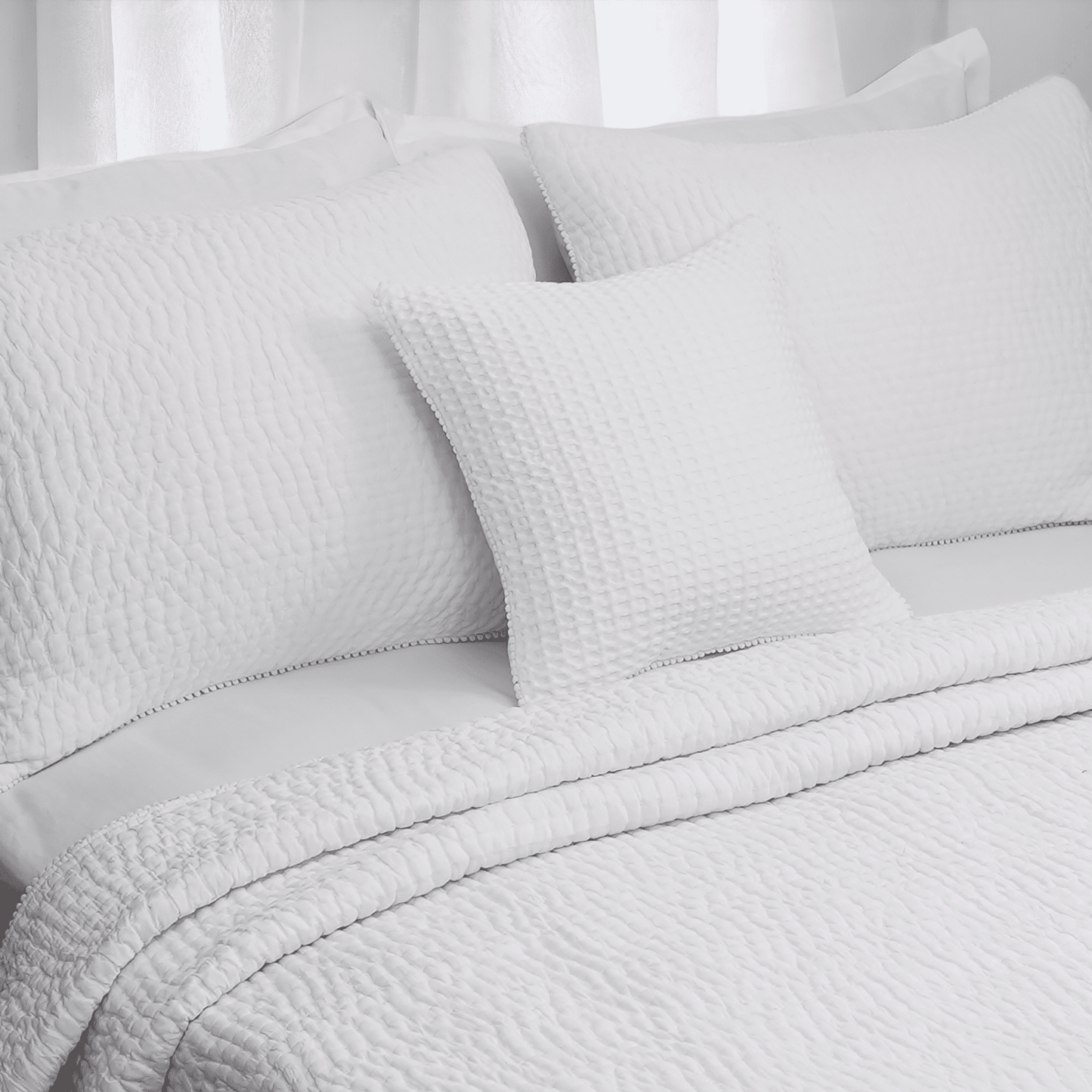 SHWET - White Kantha Quilted bed set, Stripe quilting, 100% cotton