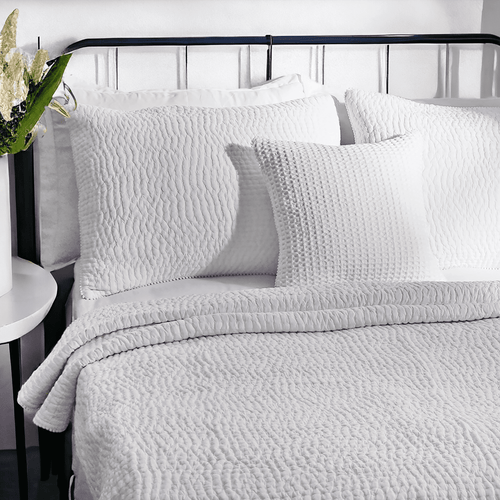 SHWET - White Kantha Quilted bed set, Stripe quilting, 100% cotton