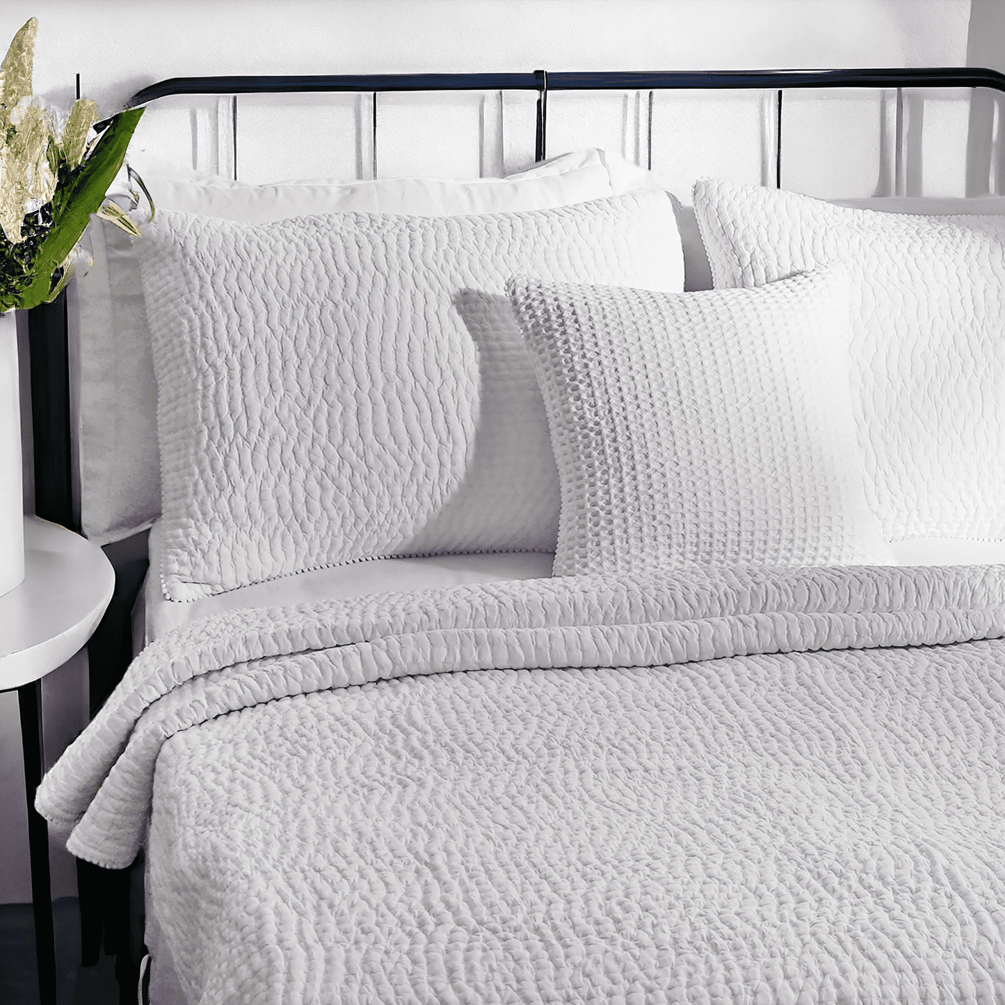 SHWET - White Kantha Quilted Pillow covers, Stripe quilting, 100% cotton