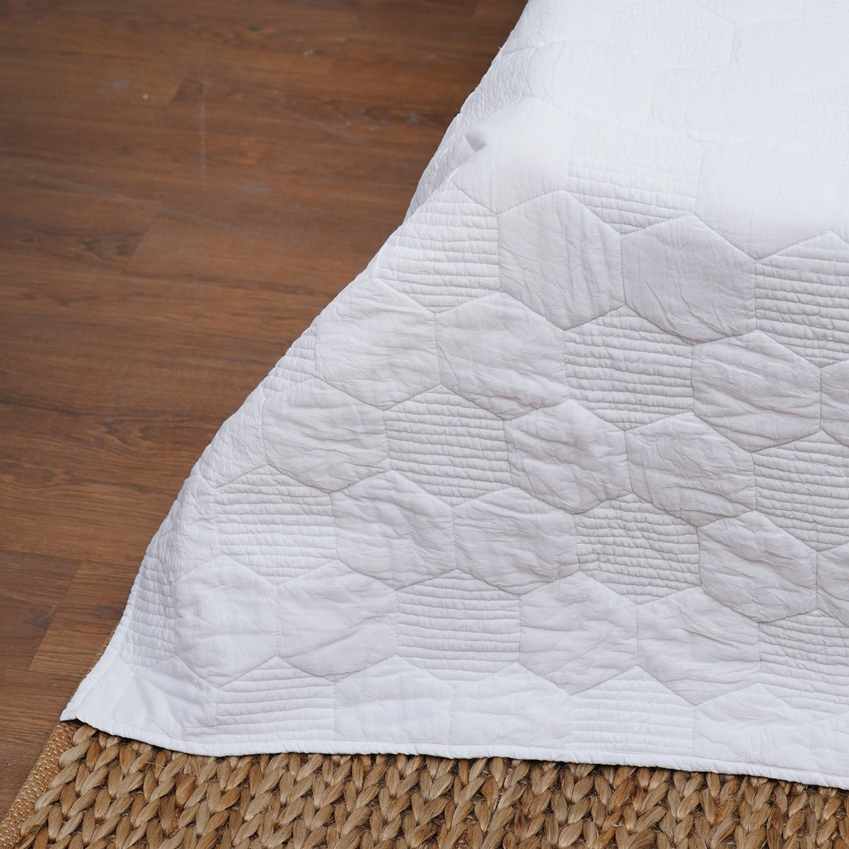SHWET - White Hexagon Quilted bed set, 100% cotton, Sizes available