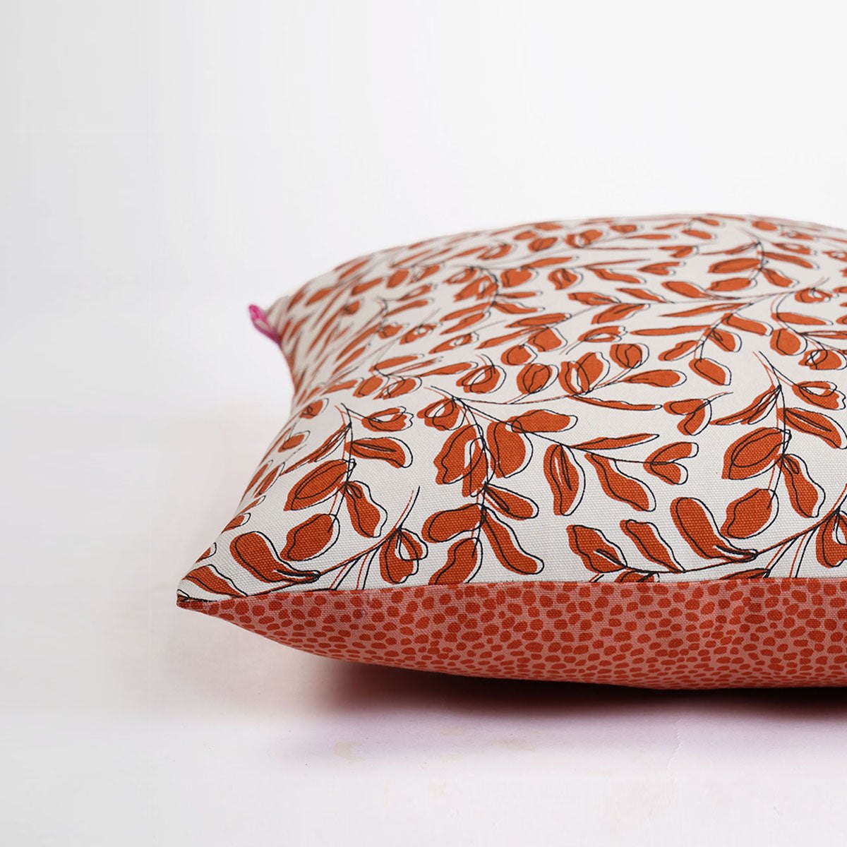 MODERN RETRO - Terracotta reversible cotton throw pillow cover, leaf print, sizes available.