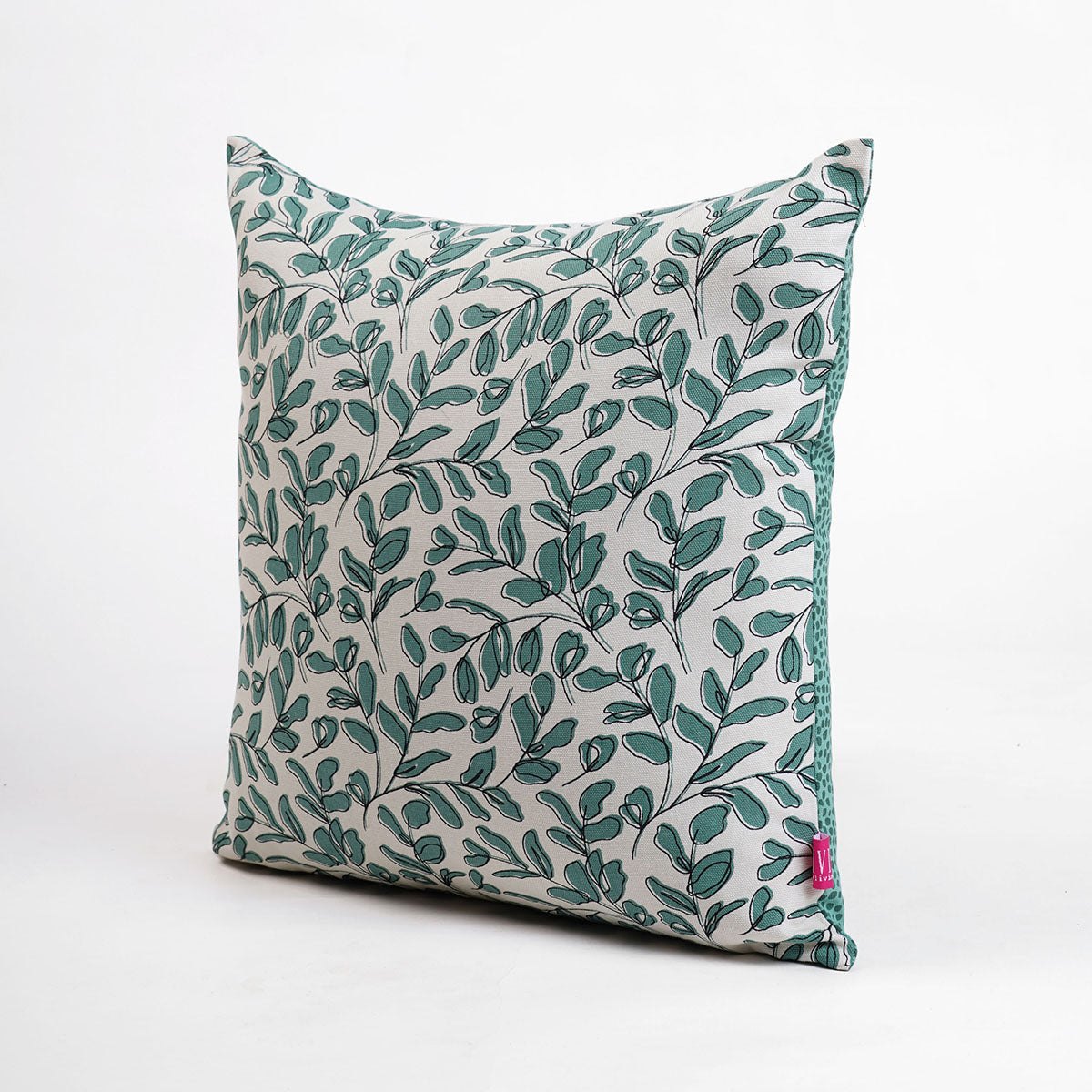 MODERN RETRO - Aqua Green reversible cotton throw pillow cover, leaf print, sizes available