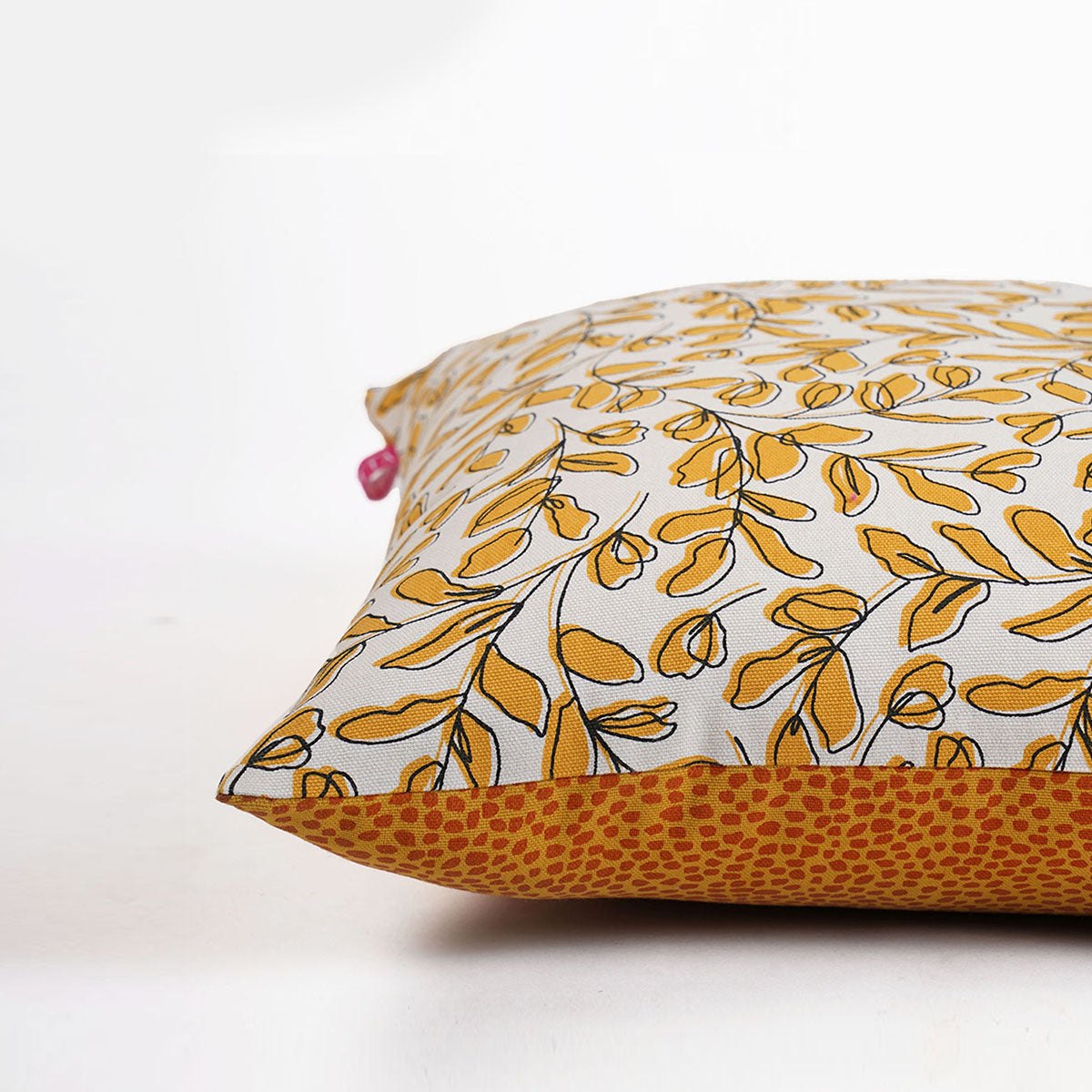 MODERN RETRO - Mustard Yellow reversible cotton throw pillow cover, leaf print, sizes available