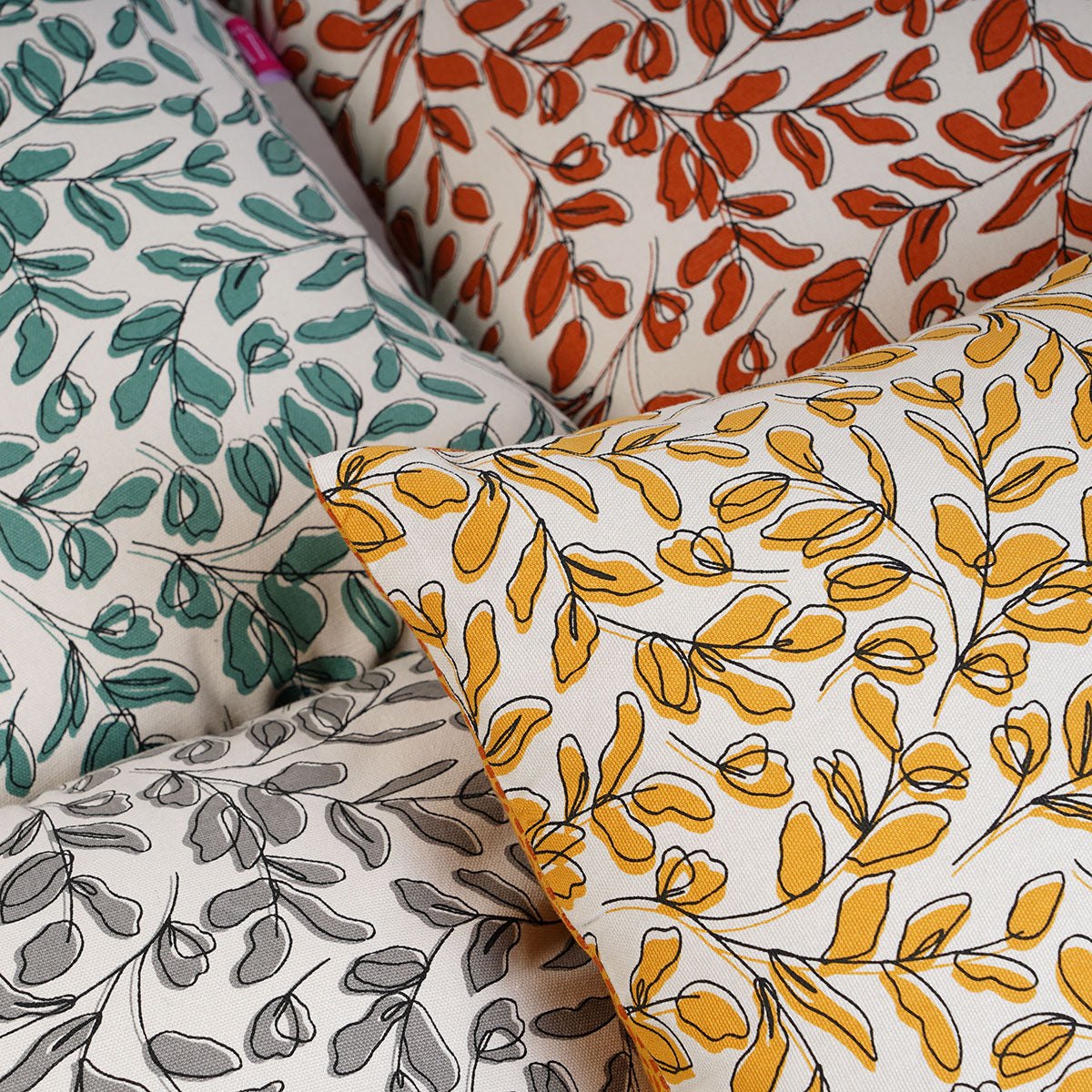 MODERN RETRO - Aqua Green reversible cotton throw pillow cover, leaf print, sizes available