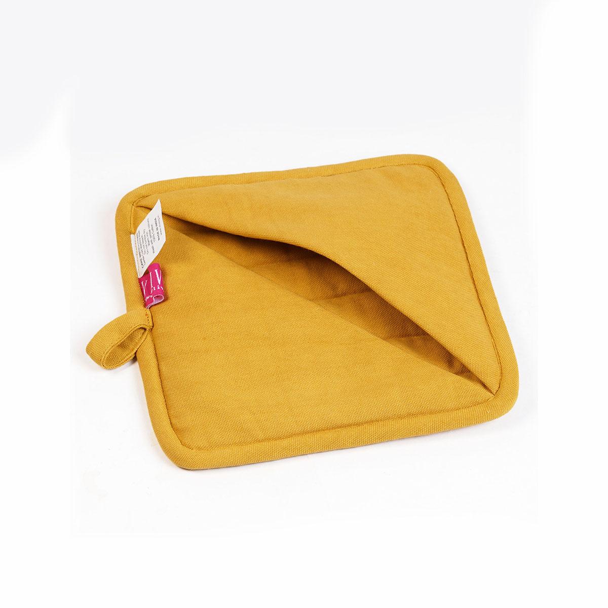 MODERN RETRO Pair of quilted Potholder and oven mitt in Mustard Yellow colour stripe print in 100% cotton