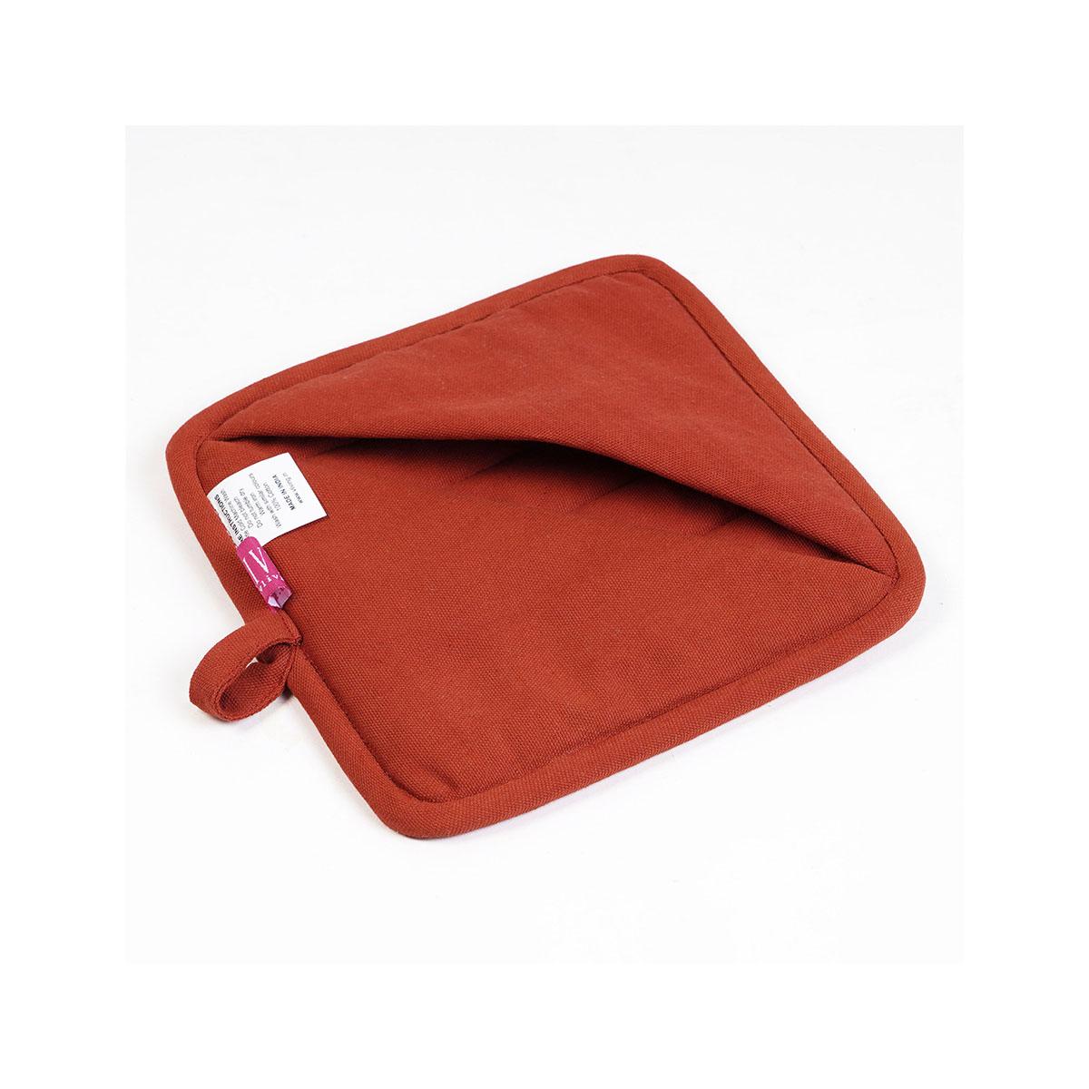 MODERN RETRO Pair of quilted Potholder and oven mitt in Terracotta green colour stripe print in 100% cotton
