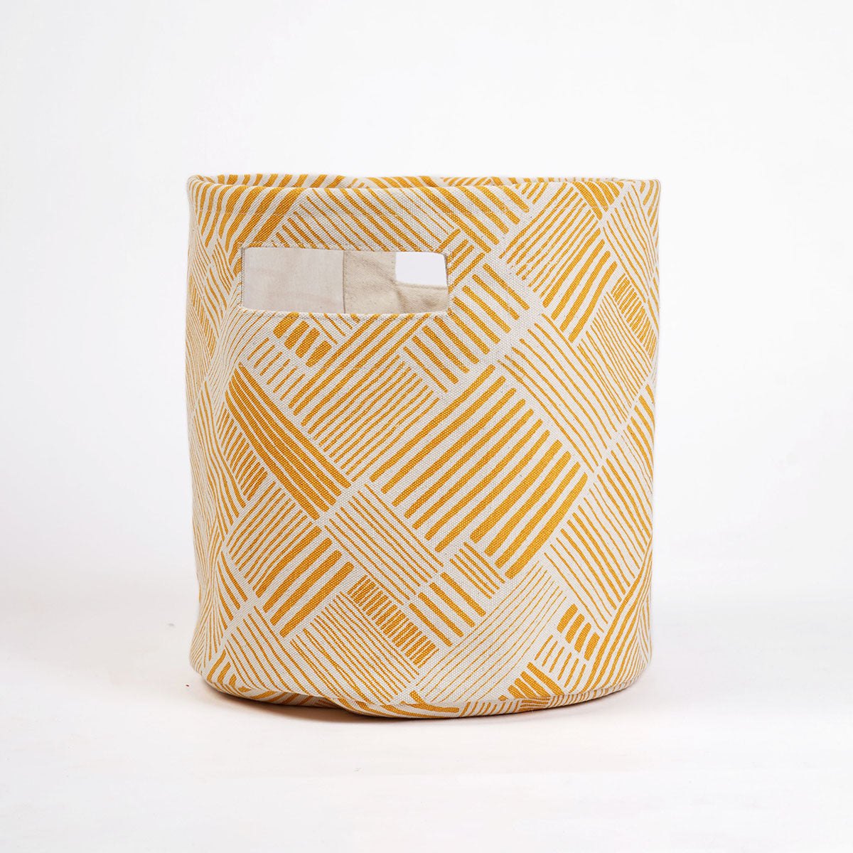 MODERN RETRO - Canvas basket, mustard yellow stipe print, storage basket, fabric bin, sizes available