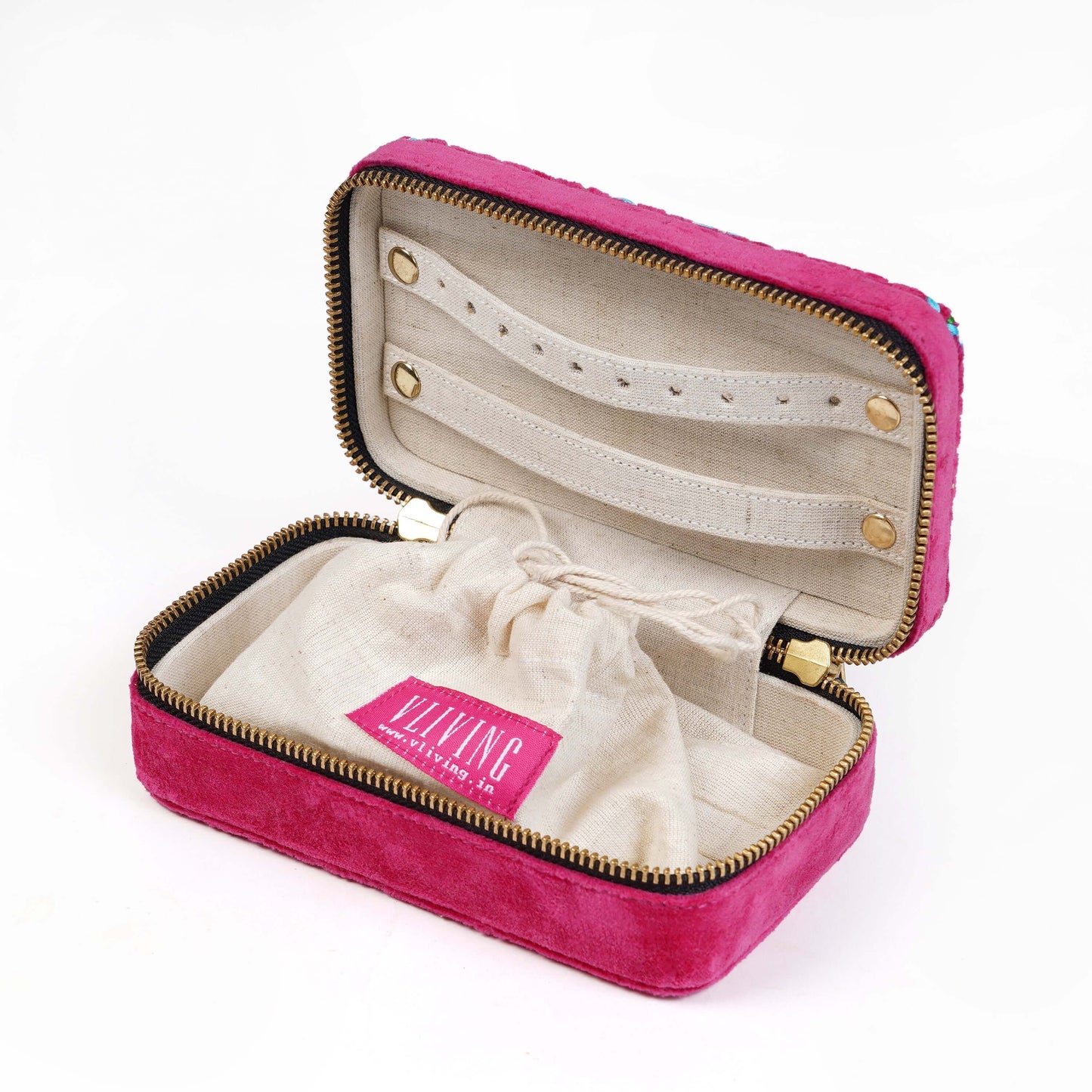 Hot pink Rectangular Embroidered Jewellery box