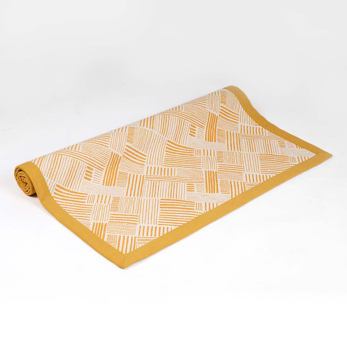 MODERN RETRO - Mustard yellow cotton rug, stripe print, mid century modern, sizes available