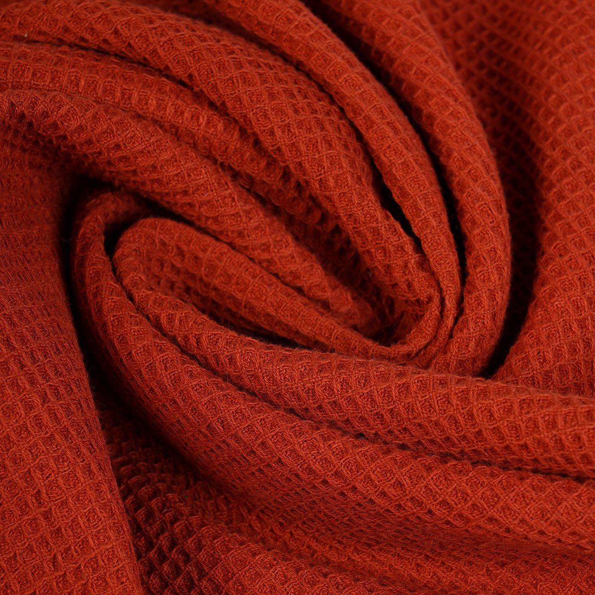MODERN RETRO - Terracotta waffle cotton Kitchen Towel with black micro pompom lace edging, size 20"X28"