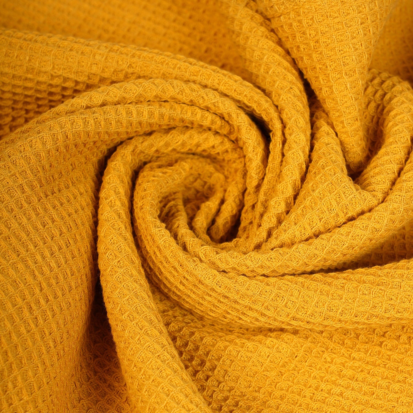 MODERN RETRO - Mustard yellow waffle napkin with black micro pompom lace edging.