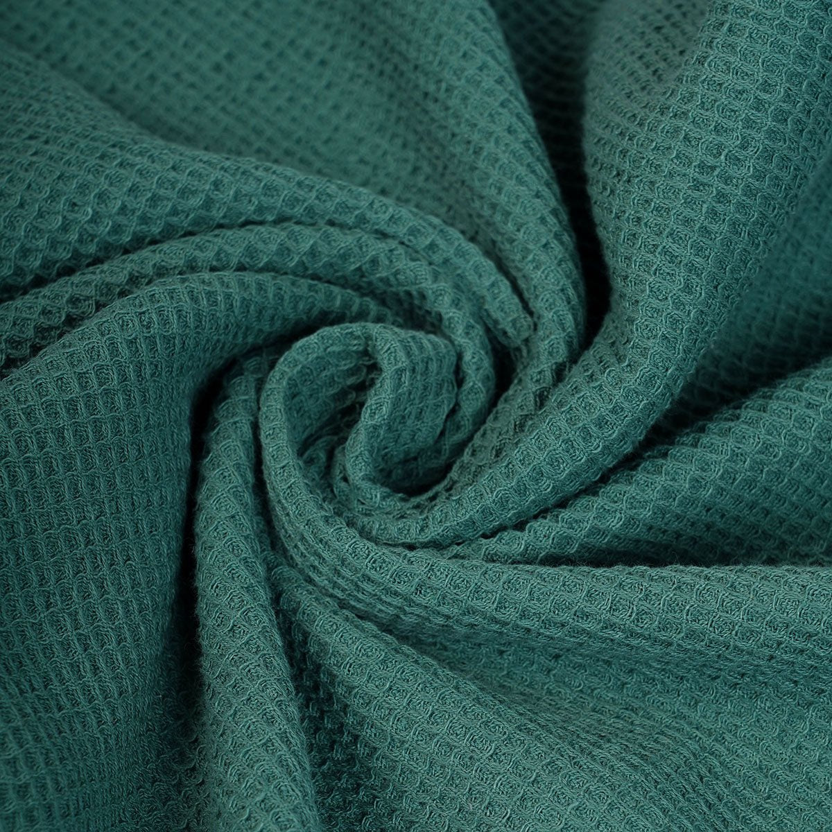 MODERN RETRO - Aqua Green waffle cotton Kitchen Towel with black micro pompom lace edging, size 20"X28"