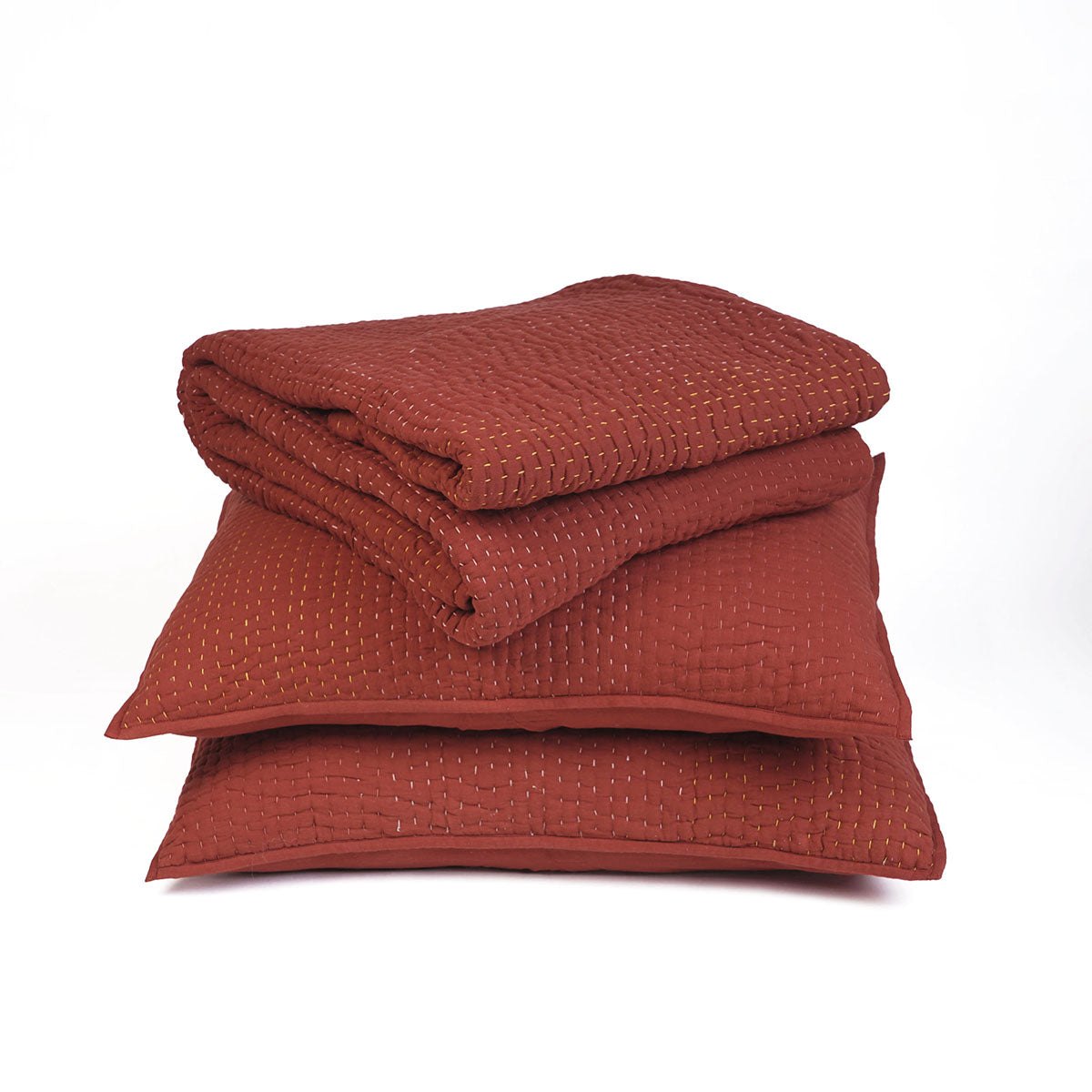 Terracotta Kantha quilted bed sets - hand quilted 4 layer muslin gauze, sizes available