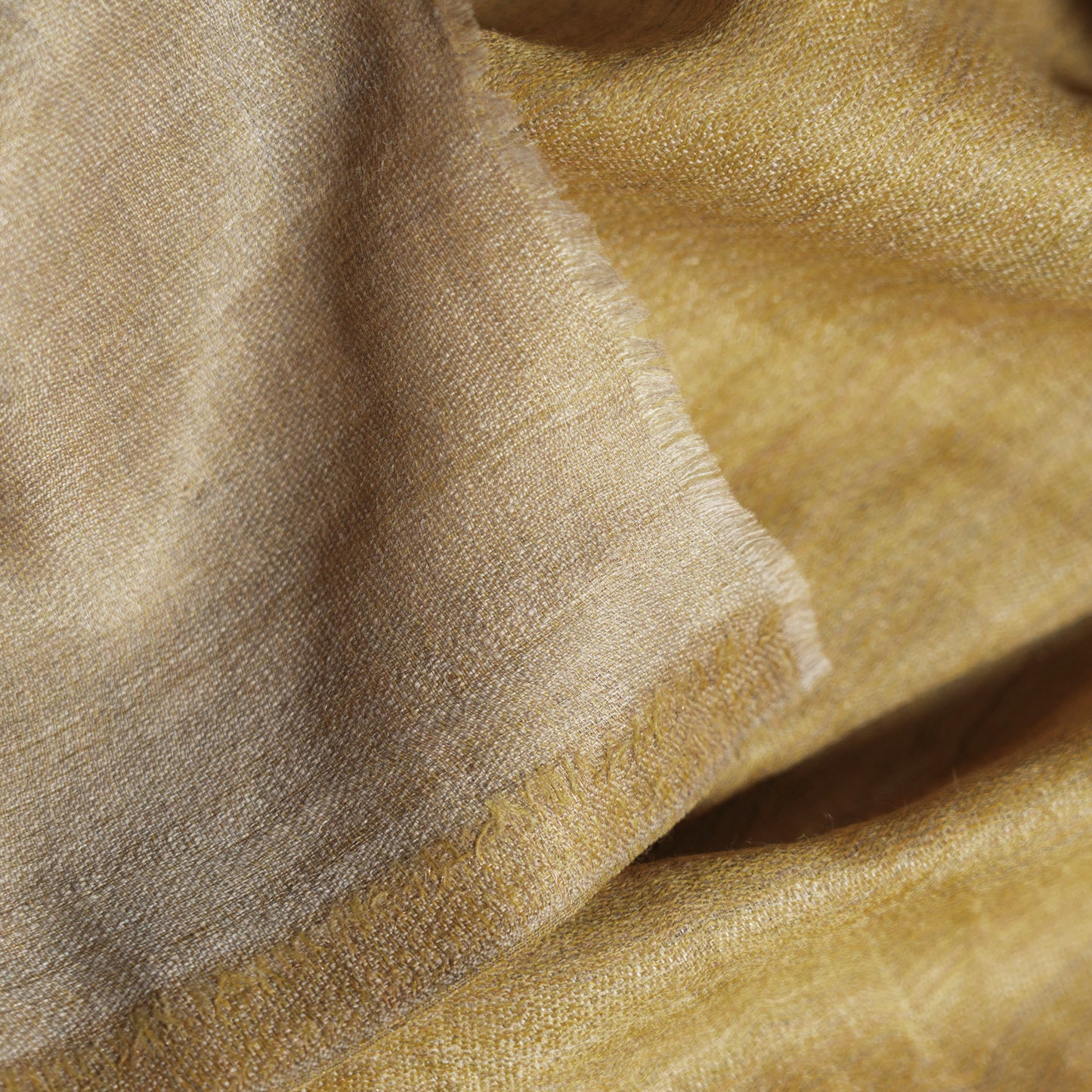 Mustard yellow and gold fine wool and zari scarf, reversible stole