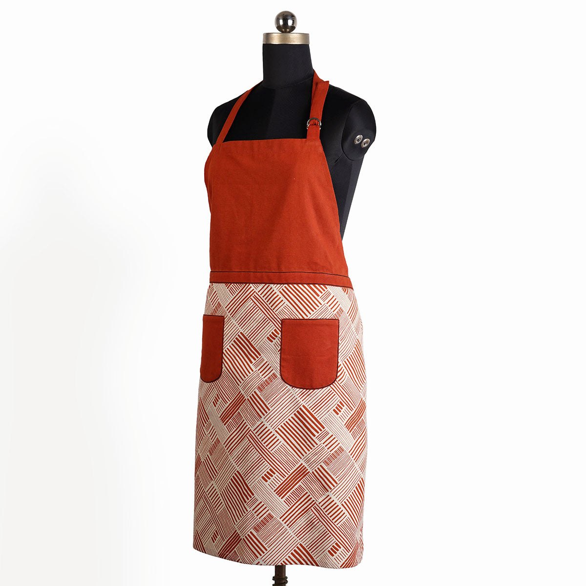 MODERN RETRO - terracotta stripe print cotton apron, size 27"X 35"