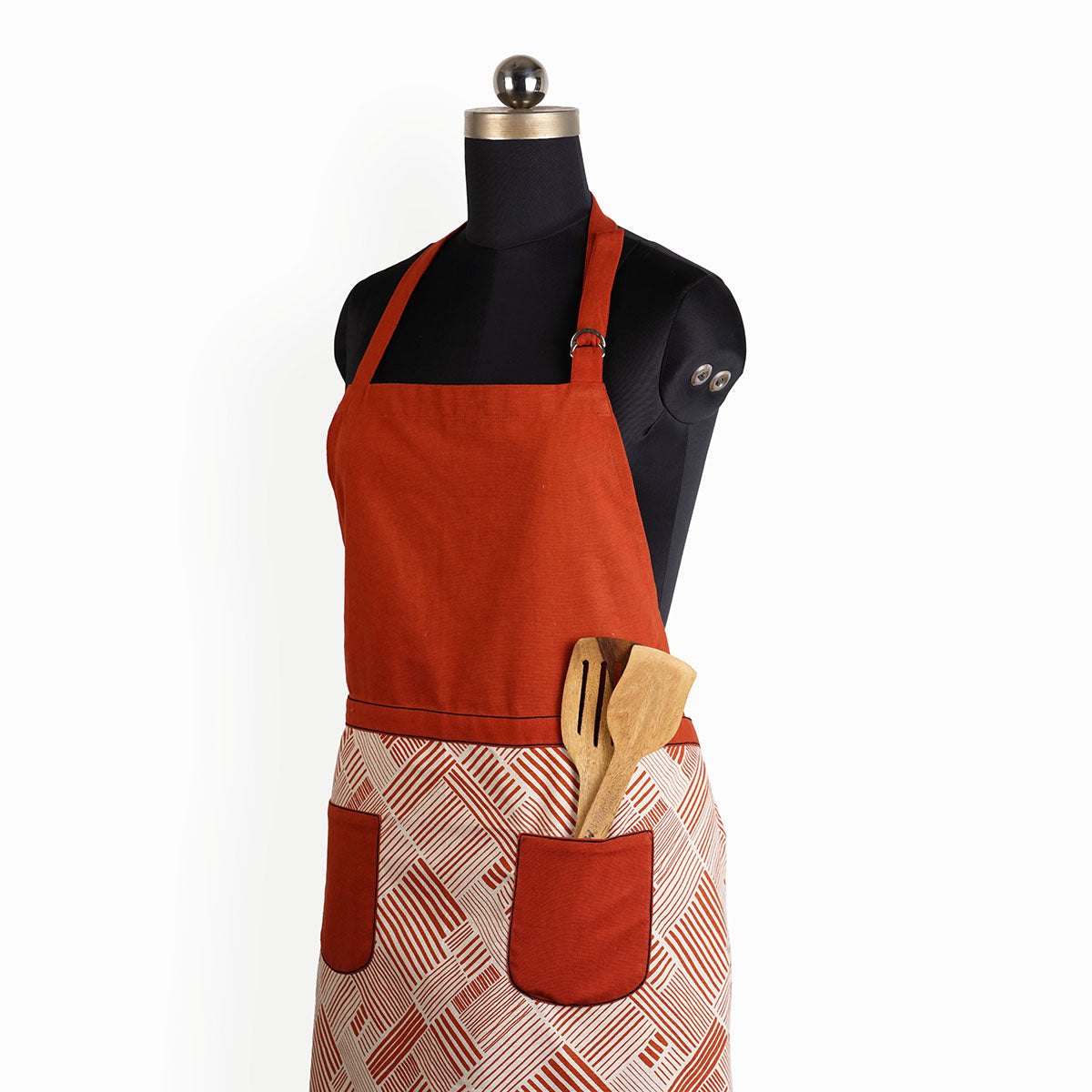 MODERN RETRO - terracotta stripe print cotton apron, size 27"X 35"