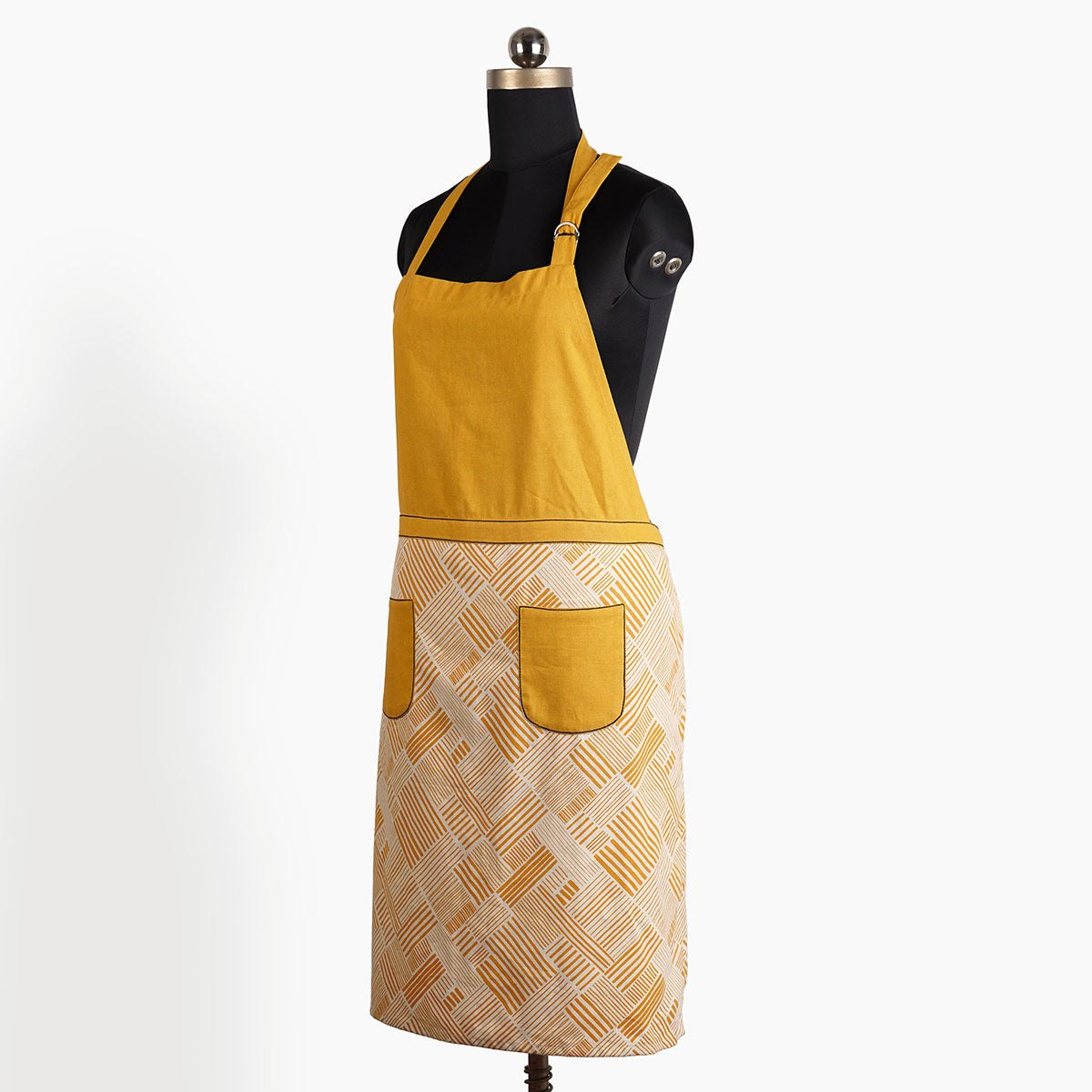 MODERN RETRO - Mustard Yellow stripe print cotton apron, size 27"X 35"