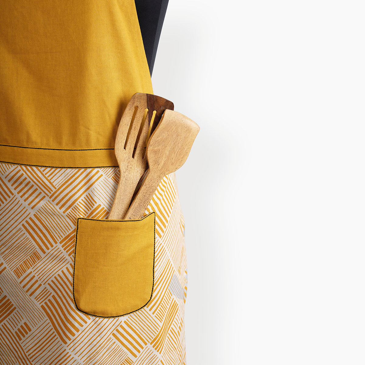MODERN RETRO - Mustard Yellow stripe print cotton apron, size 27"X 35"