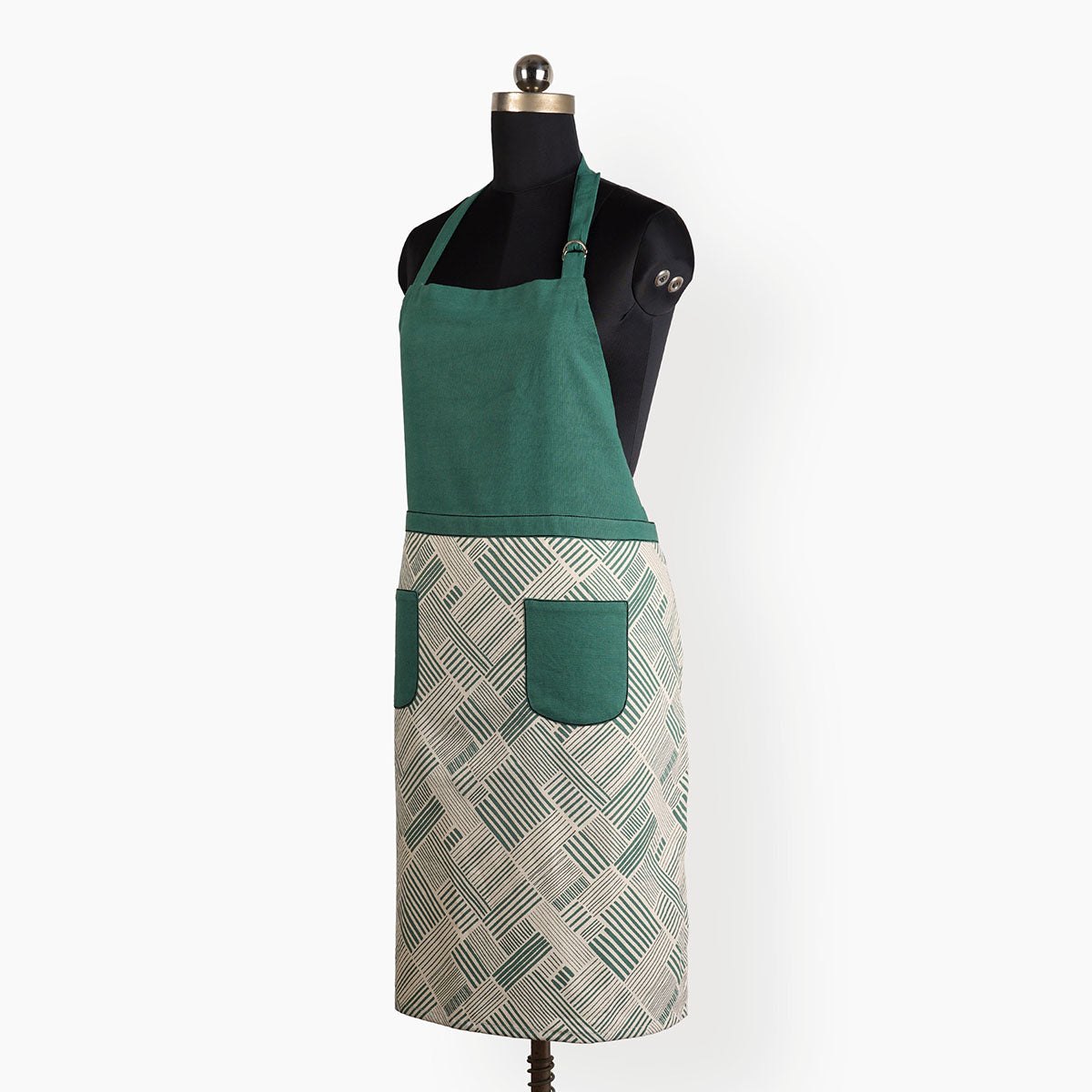 MODERN RETRO - Aqua Green print cotton apron, size 27"X 35"