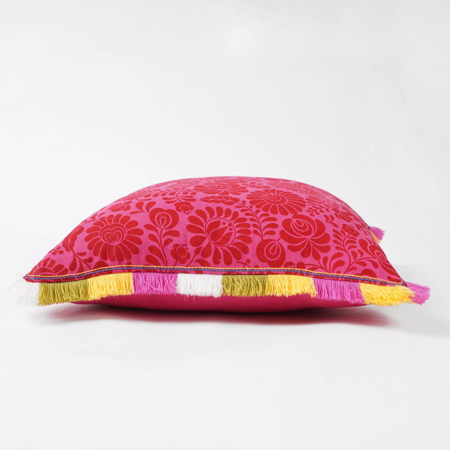 MATYO - Hot Pink Colour Bed Runner Set in Printed Cotton with Fringe - King / Queen / Twin Size - Vliving