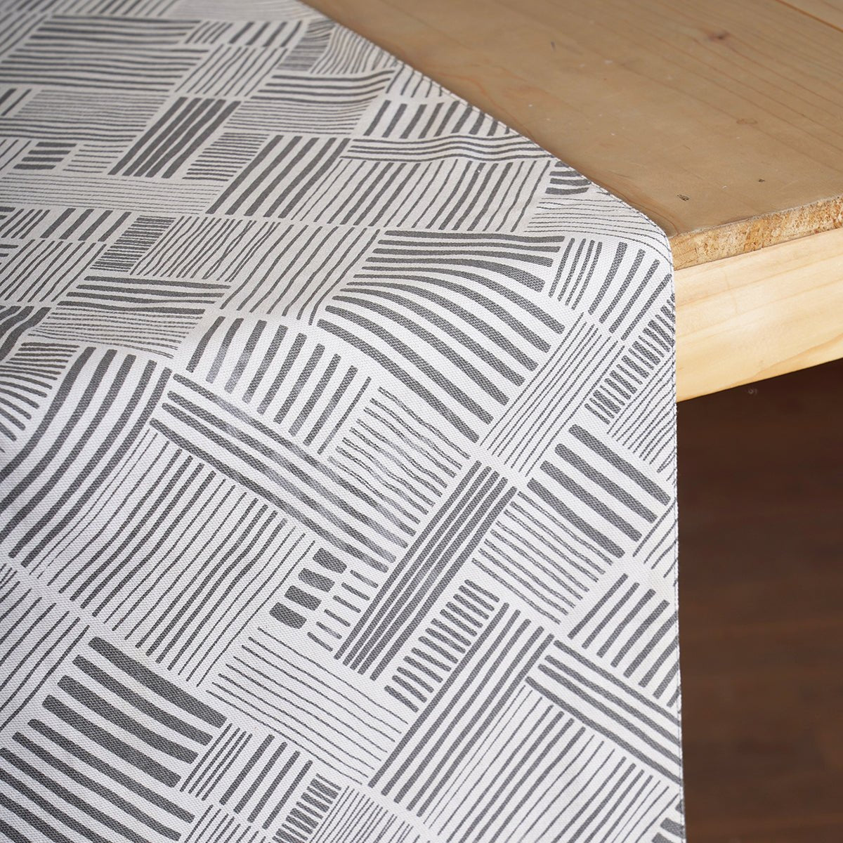 MODERN RETRO - Grey cotton Table runner, stripe print with border and embroidery, sizes available