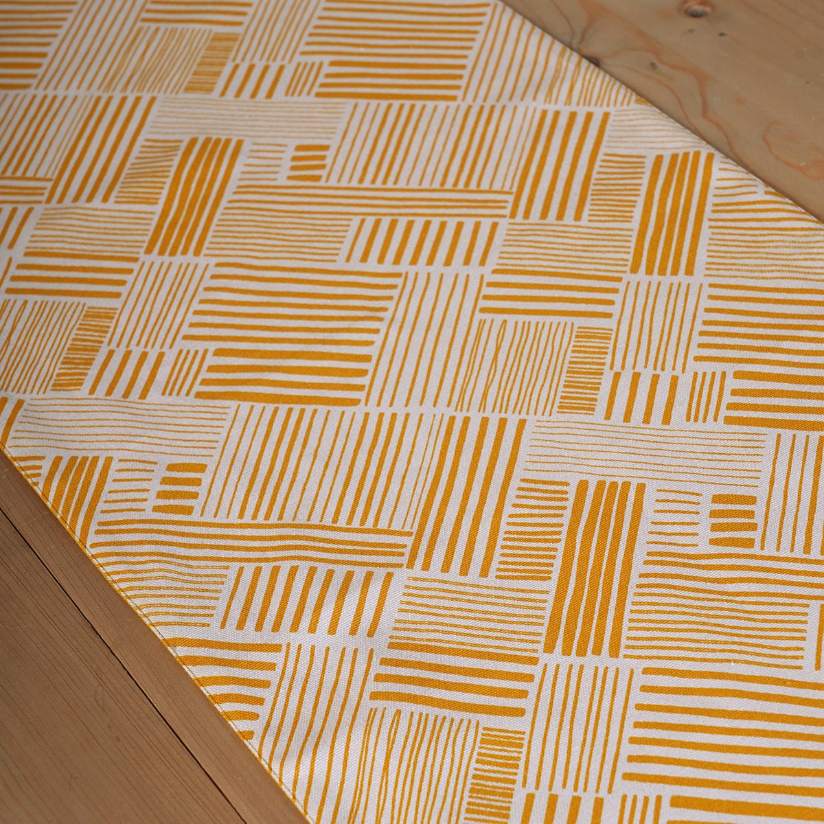 MODERN RETRO - Mustard Yellow cotton Table runner, stripe print with border and embroidery, sizes available