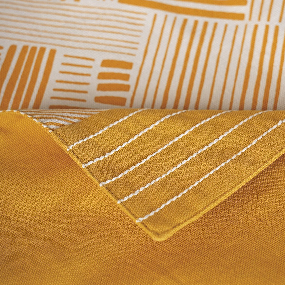 MODERN RETRO - Mustard Yellow cotton Table runner, stripe print with border and embroidery, sizes available