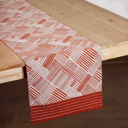 MODERN RETRO - Terracotta cotton Table runner, stripe print with border and embroidery, sizes available