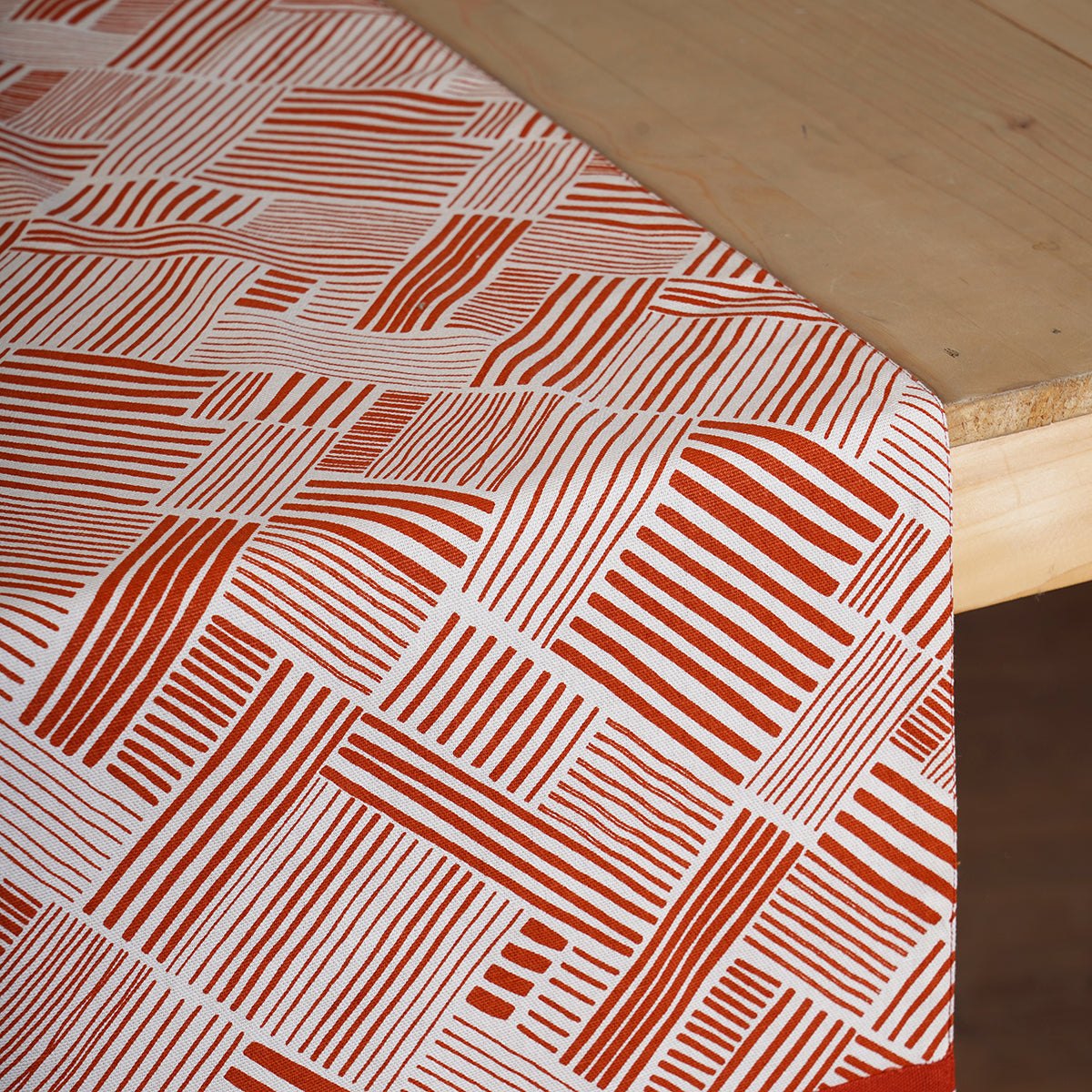 MODERN RETRO - Terracotta cotton Table runner, stripe print with border and embroidery, sizes available