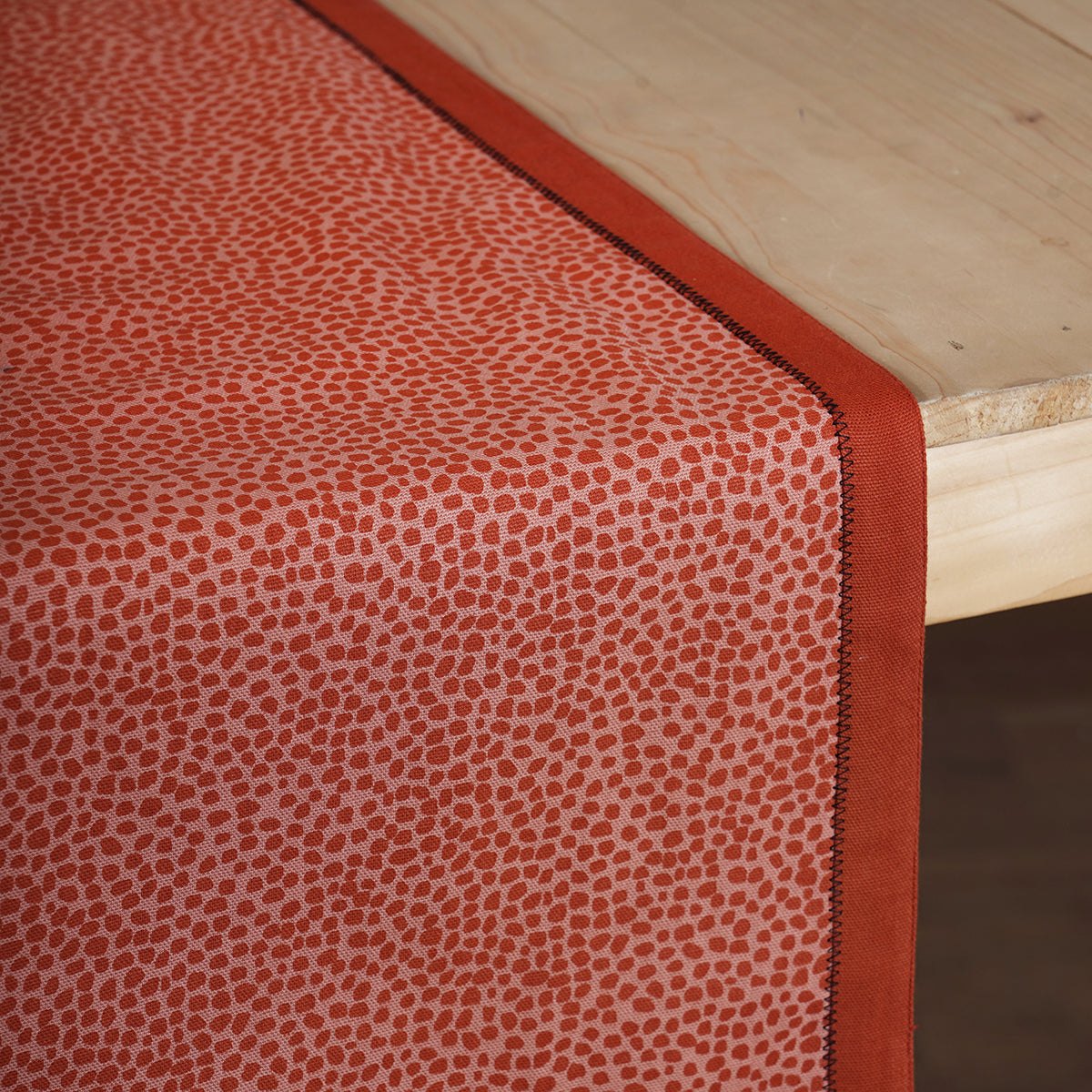 MODERN RETRO - Terracotta cotton Table runner, dot print with border and embroidery, sizes available