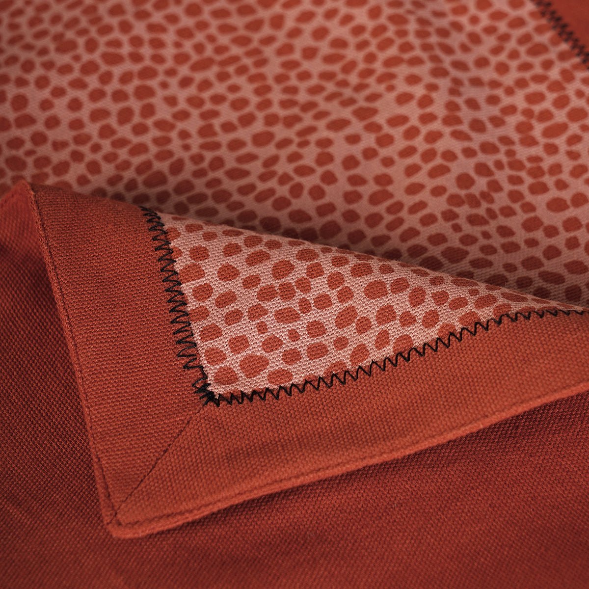 MODERN RETRO - Terracotta cotton Table runner, dot print with border and embroidery, sizes available