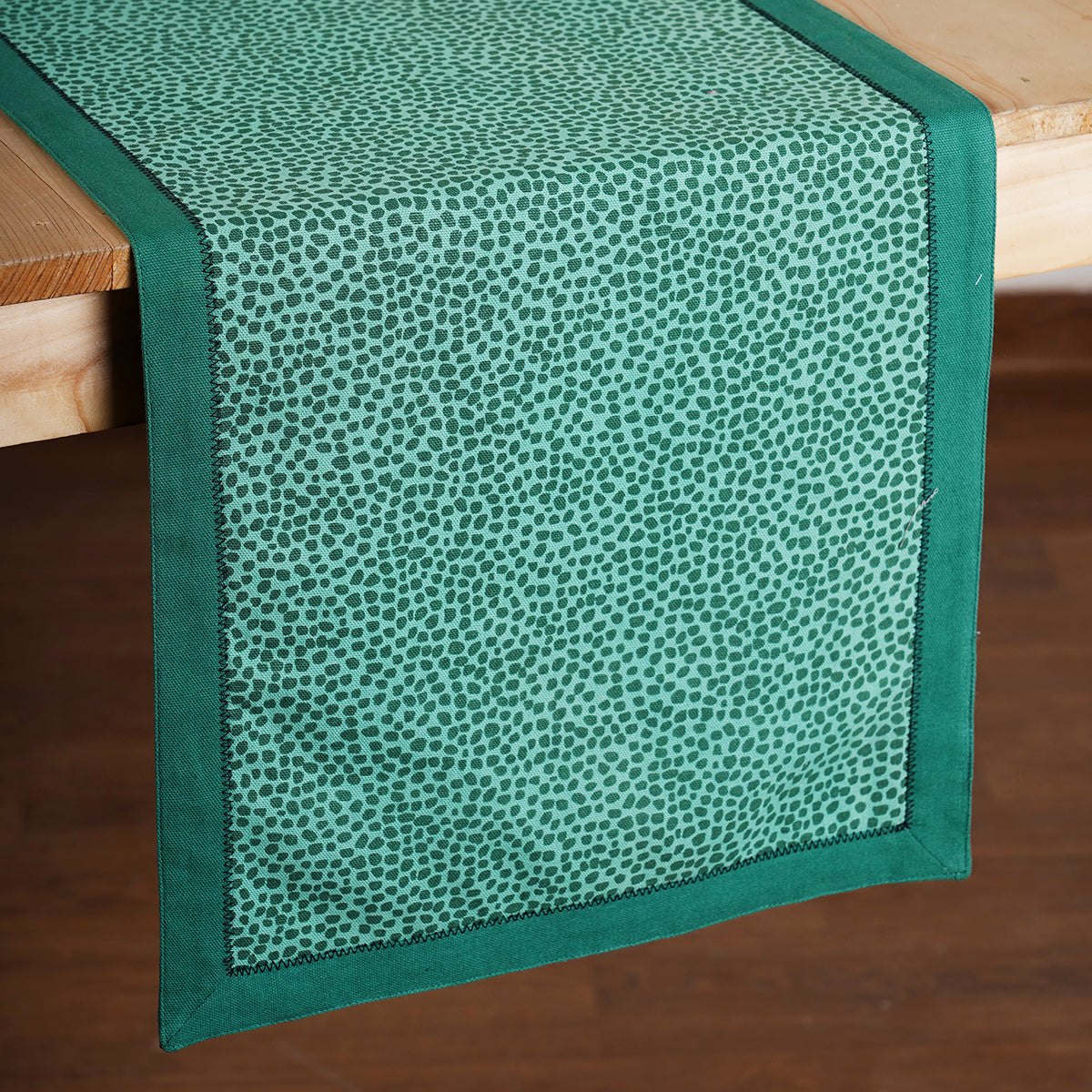 MODERN RETRO - Aqua Green cotton Table runner, dot print with border and embroidery, sizes available
