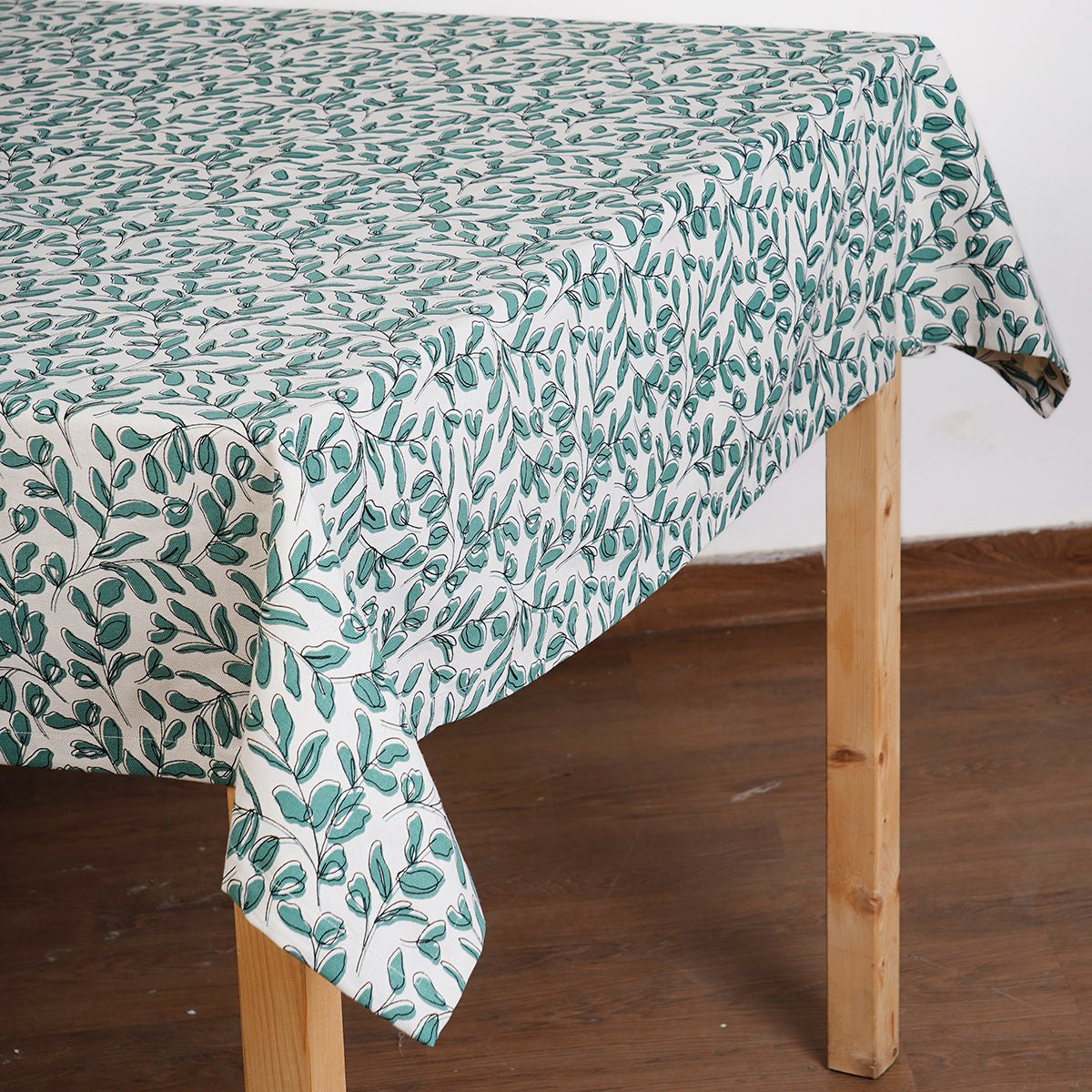 MODERN RETRO - Aqua Green cotton table cloth with leaf print, Sizes available